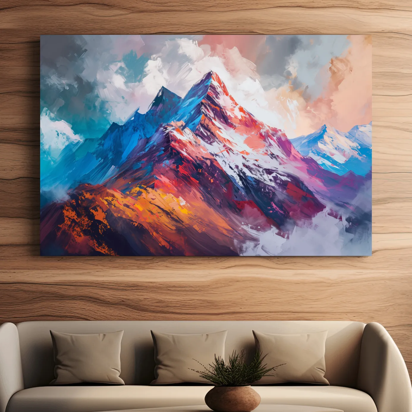 Vibrant impressionism style textured mountain painting artwork
