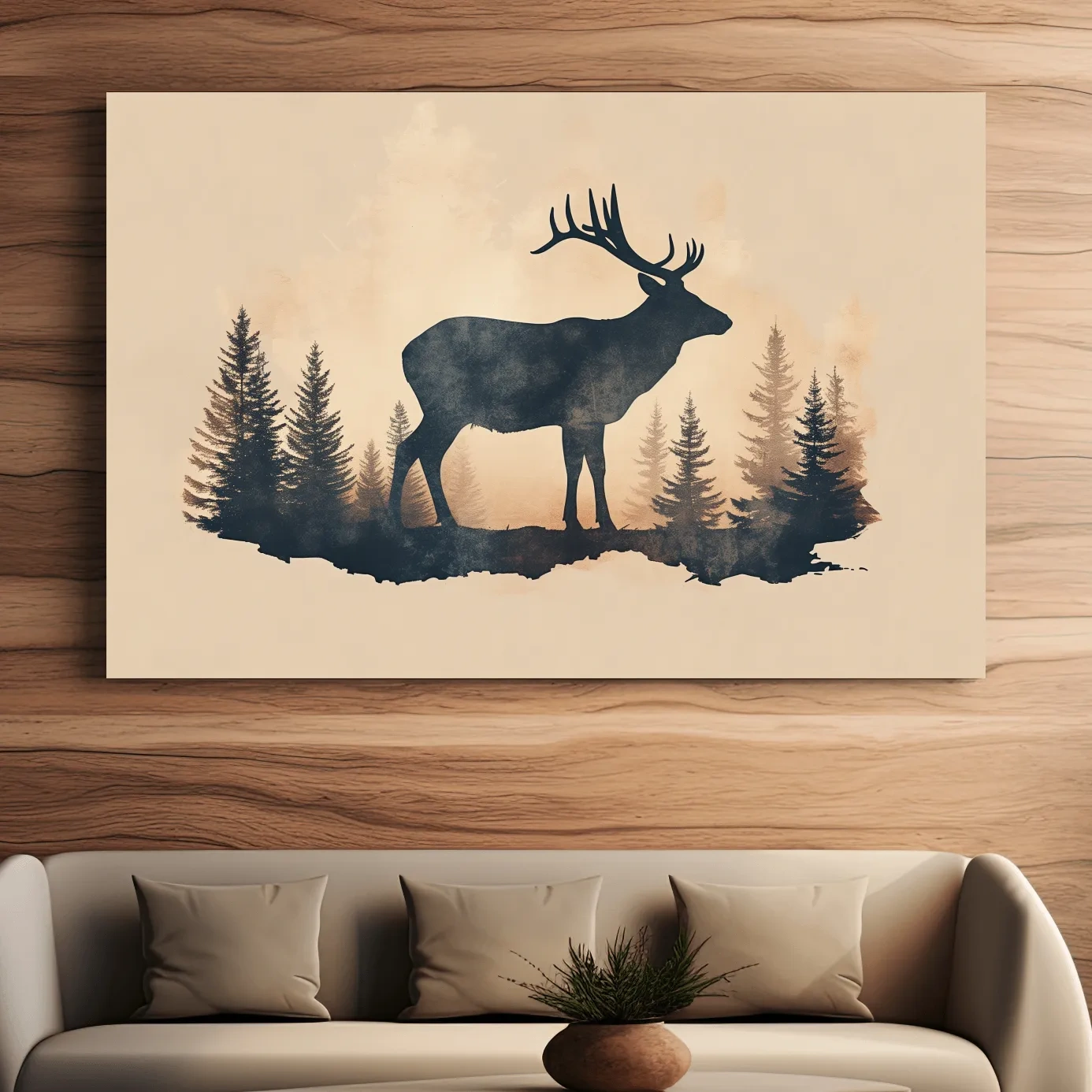 Vintage deer illustration artwork, silhouette sepia style