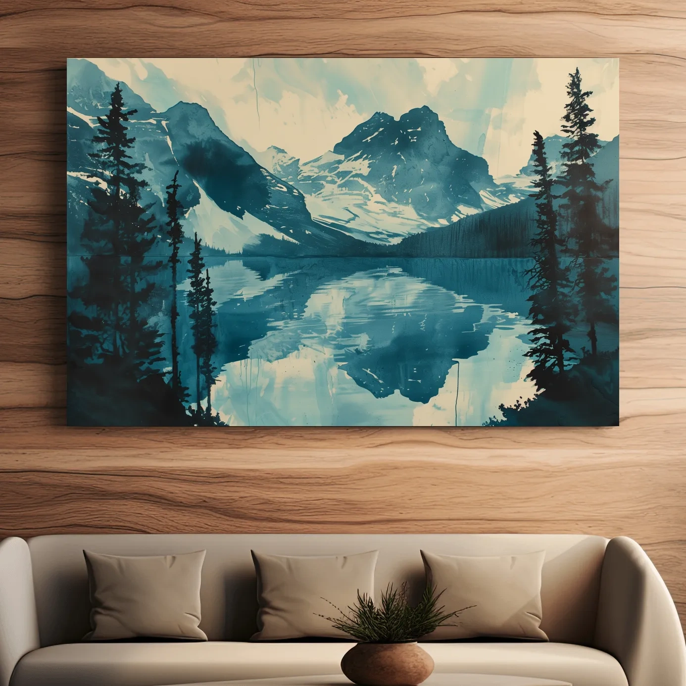 Rocky Mountains Alpine Lake Reflection - Watercolor Mountain Artwork