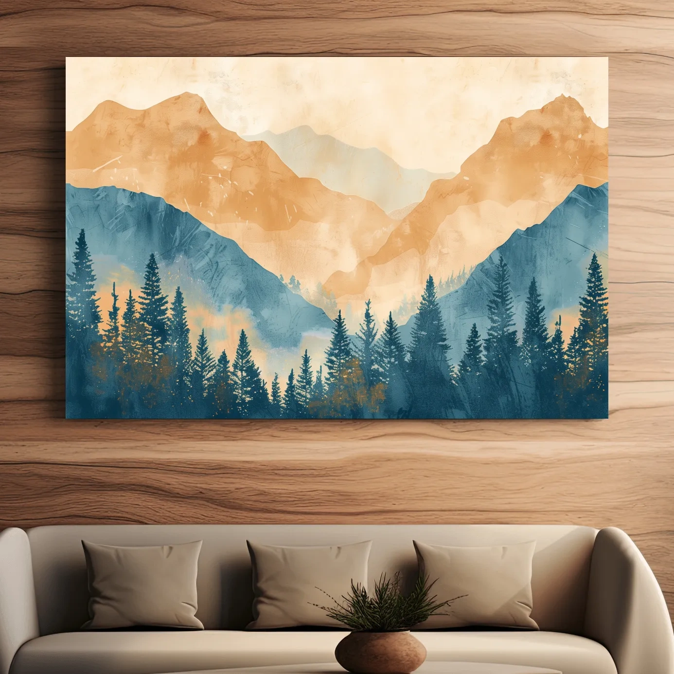 Misty Mountain Range Watercolor - Pine Forest Landscape Artwork
