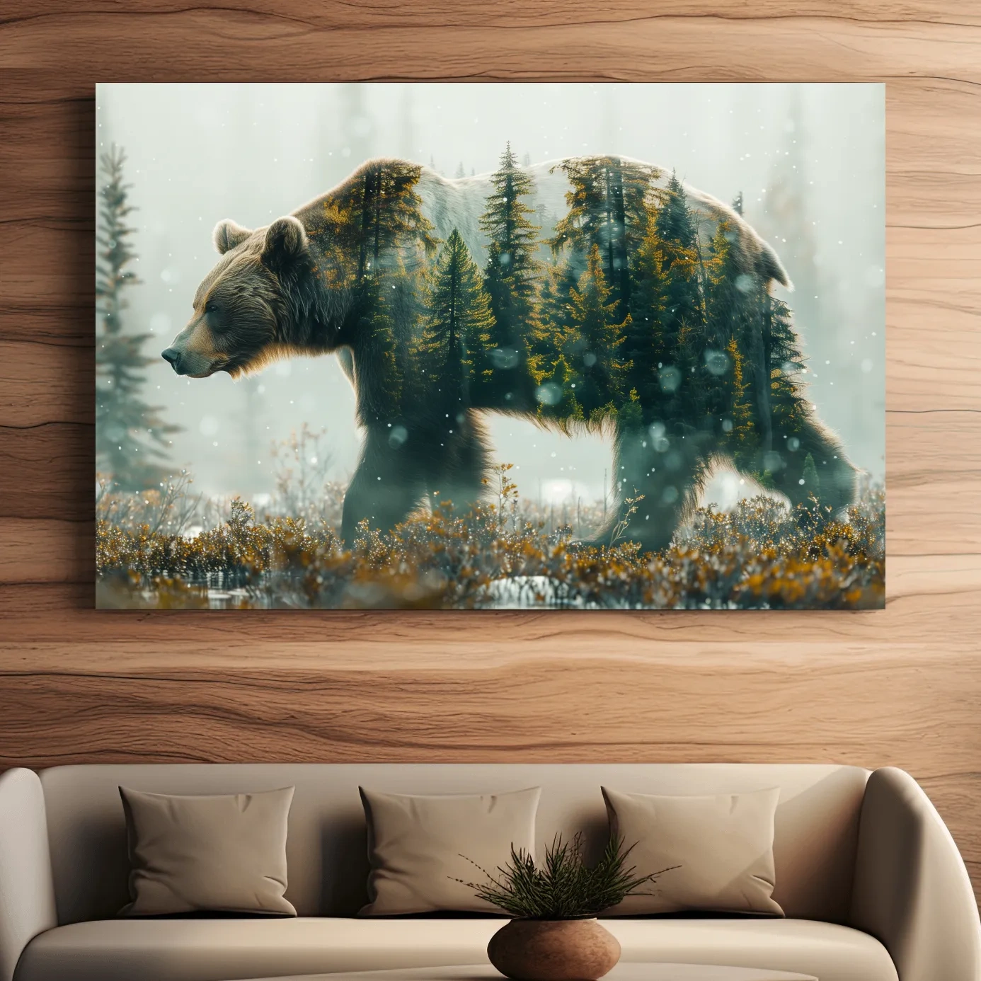 Moody Double Exposure Grizzly Bear Forest - Photographic Wildlife Wall Art