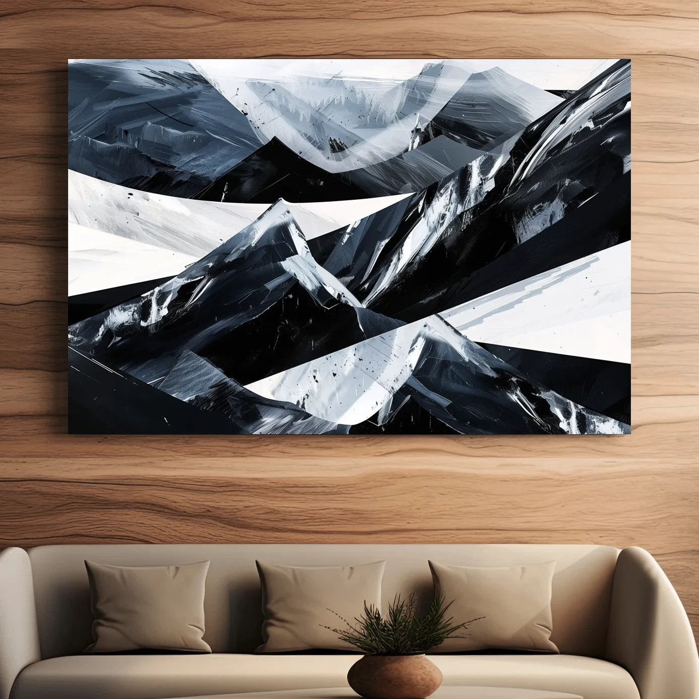 Modern abstract black and white mountain wall art painting