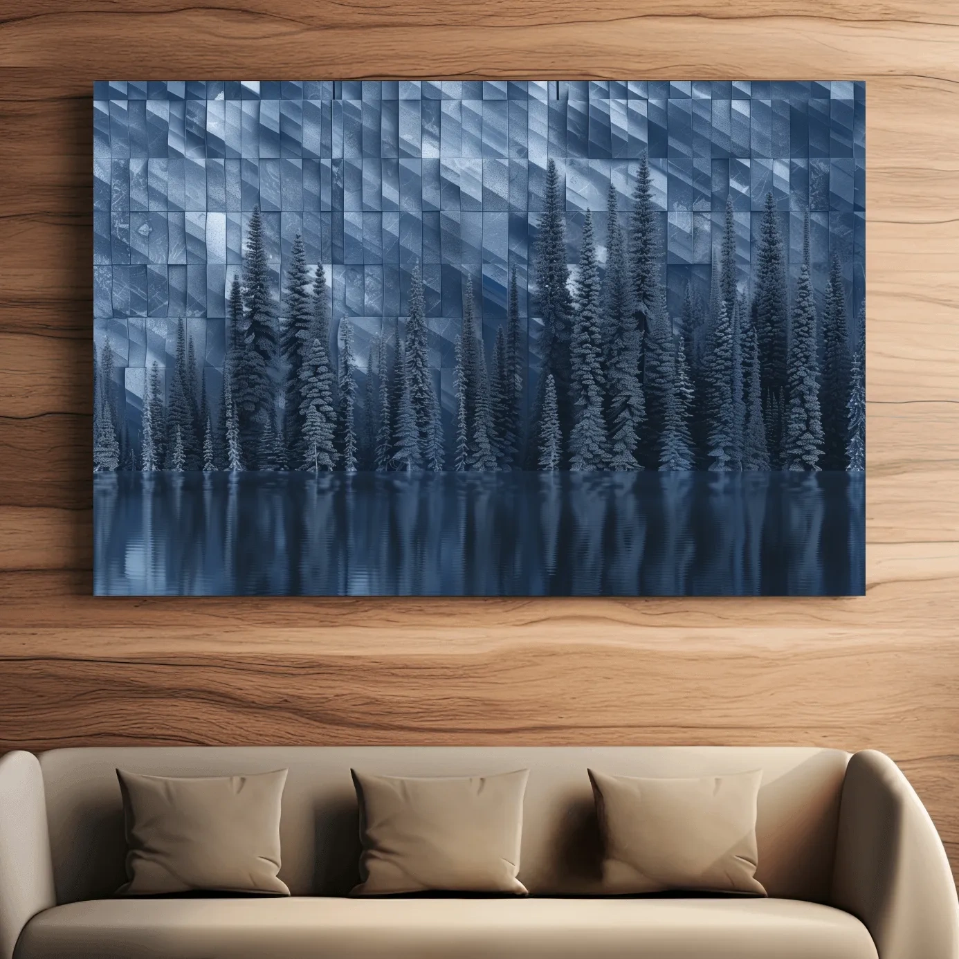 Geometric Digital Alpine Lake Artwork - Abstract Winter Landscape Wall Art