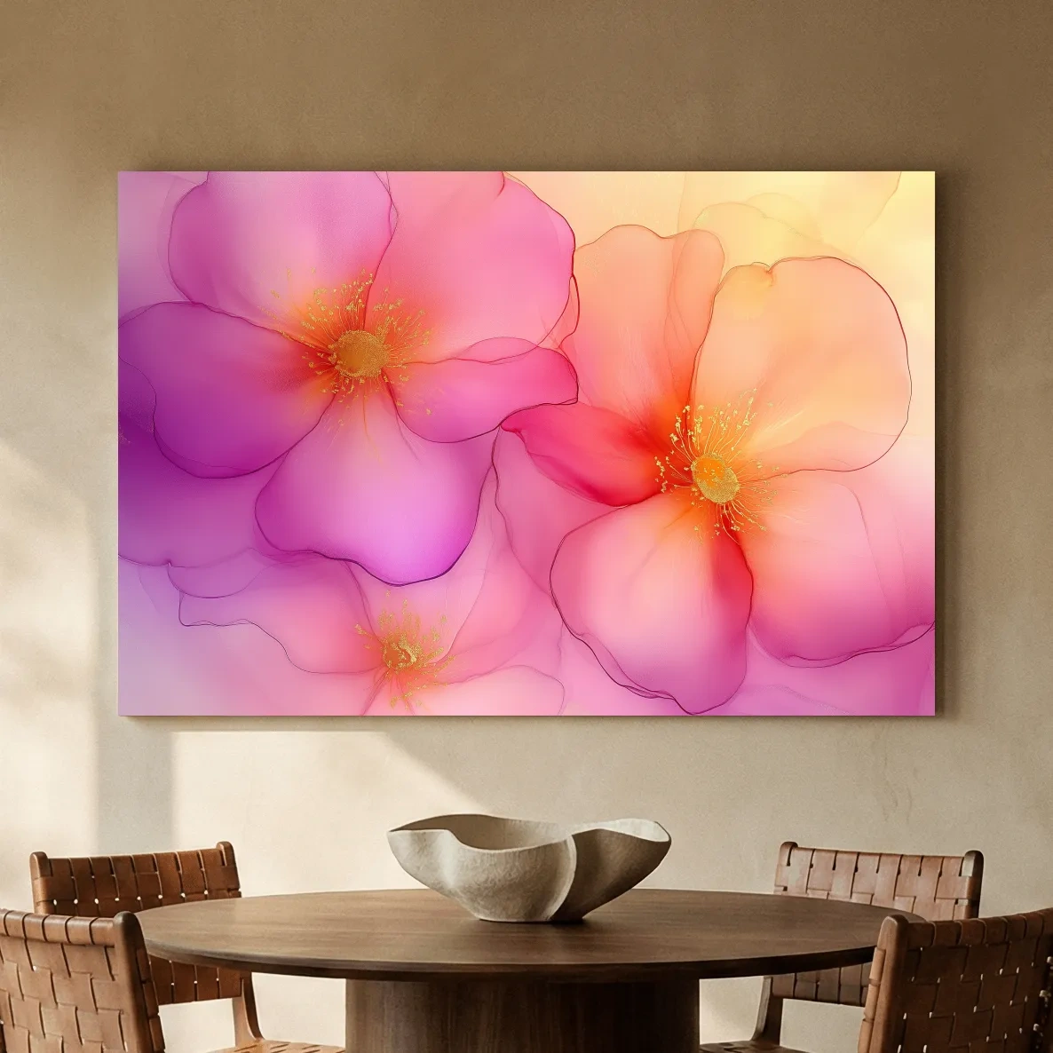 Vibrant Pink Blossom Watercolor Illustration - Modern Floral Wall Art