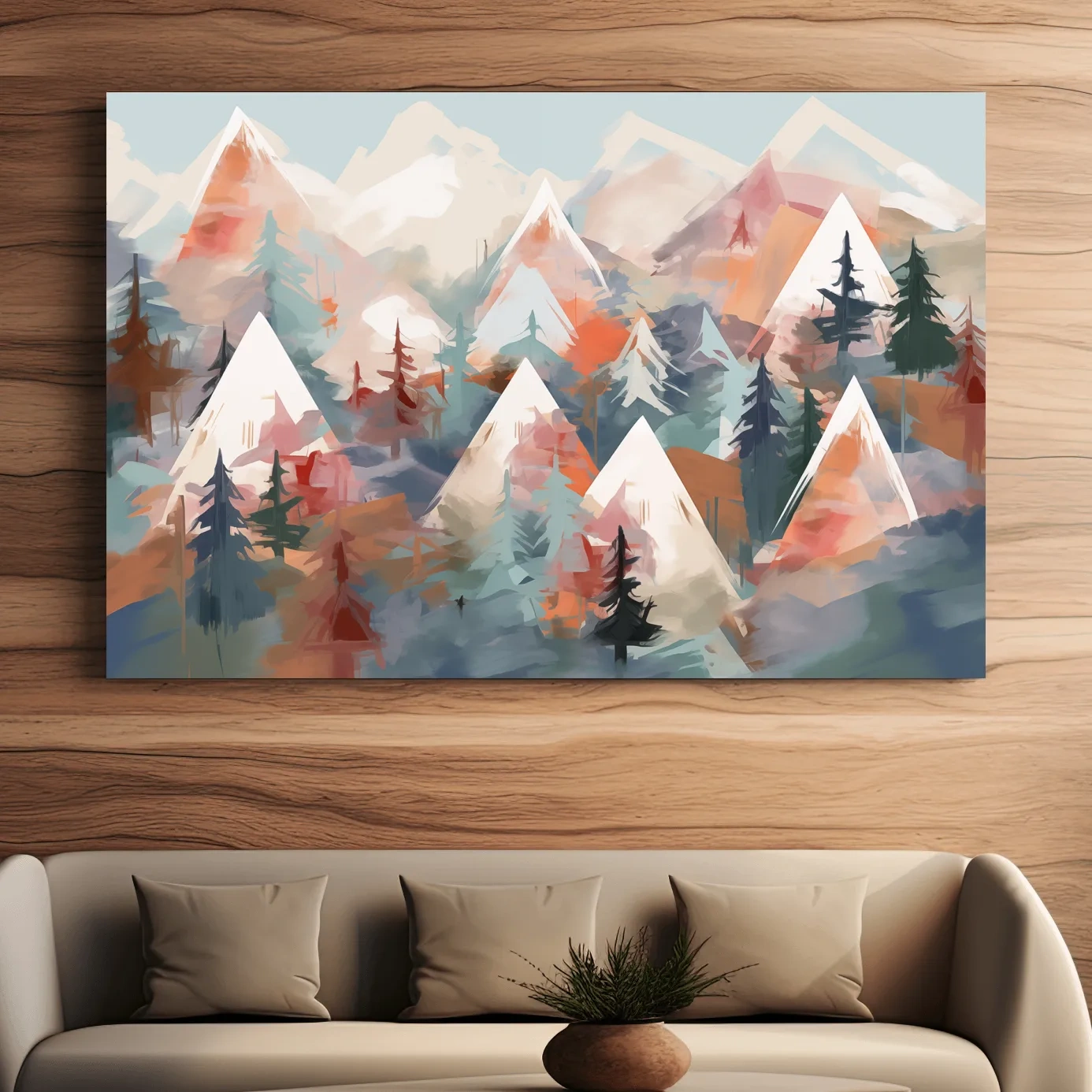 Subtle colours, abstract mountain scene painting