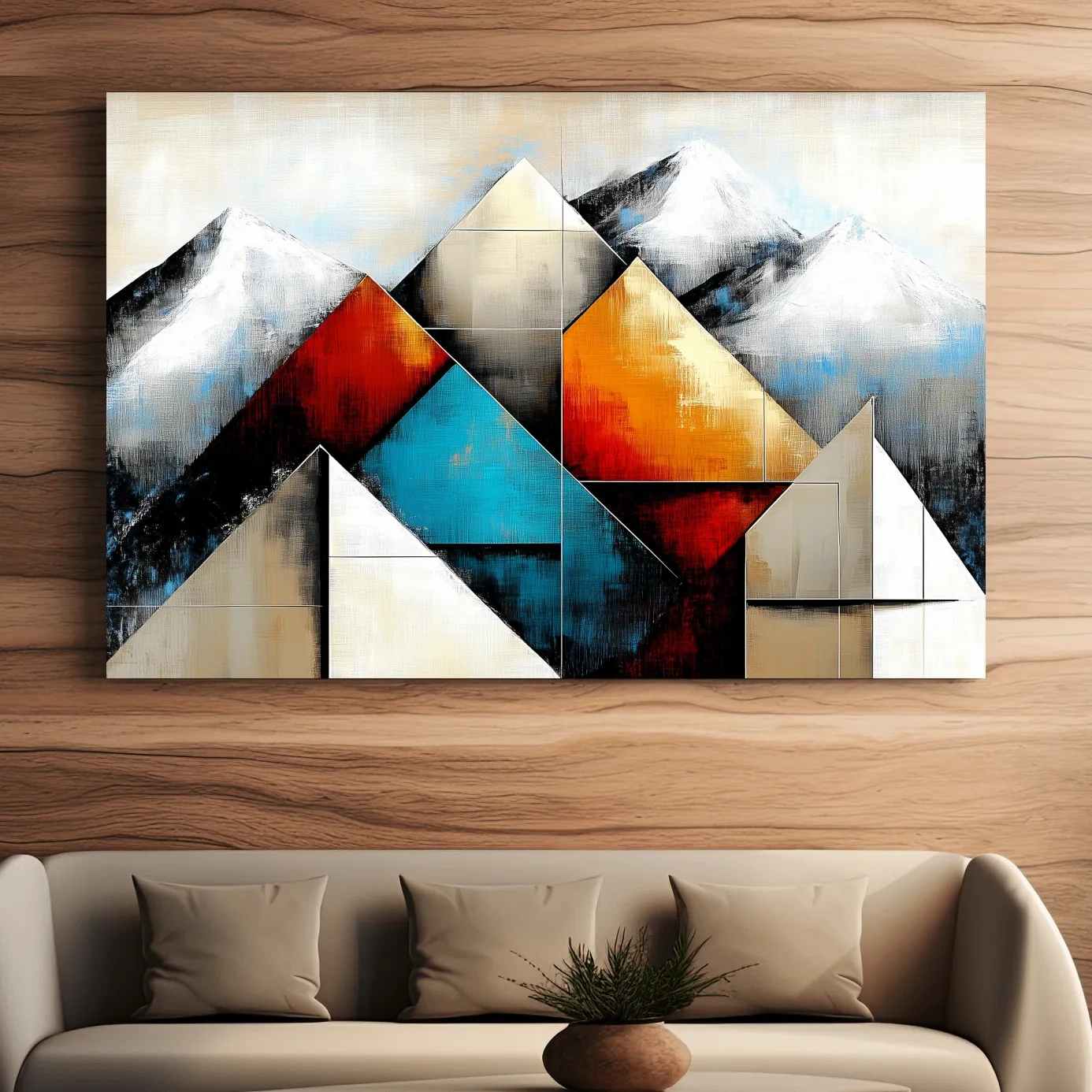 Geometric Abstract Mountain Glacier Painting - Modern Textured Style Wall Art