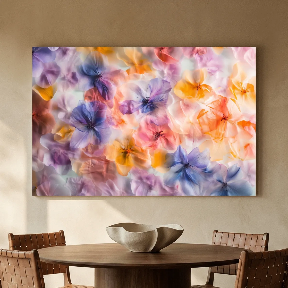 Oshibana Pastel Floral Petal Collage - Soft Botanical Wall Art