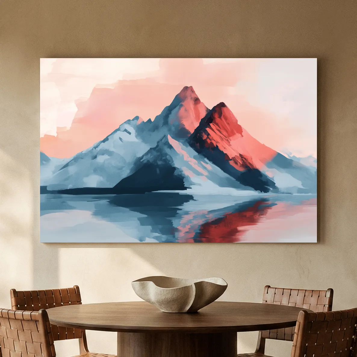 Pastel Alpine Mountain Sunset Painting - Glacier Reflection Wall Art