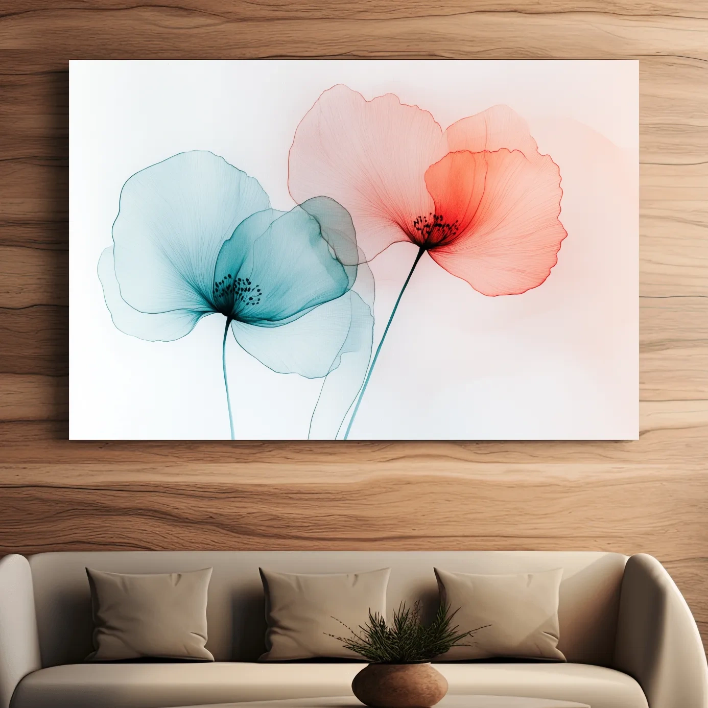 Poppy flower wall art, abstract watercolour print
