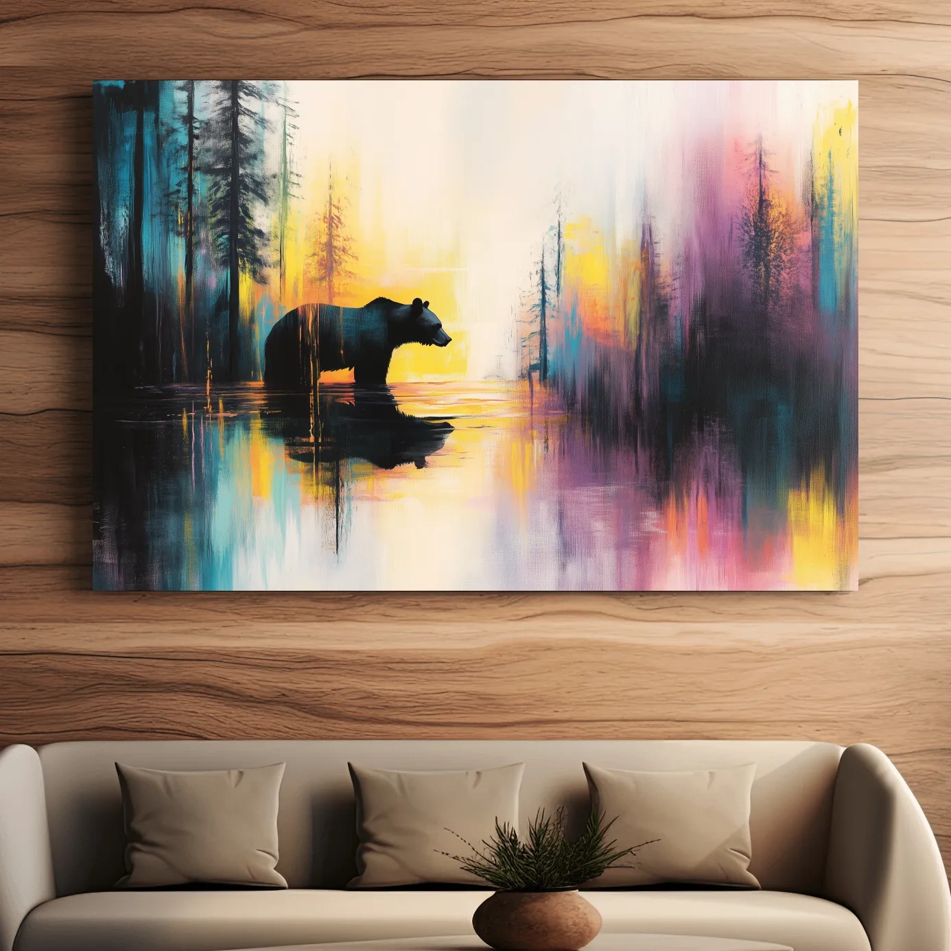 Moody Abstract Bear Lake Reflection - Colorful Forest Landscape Wall Art
