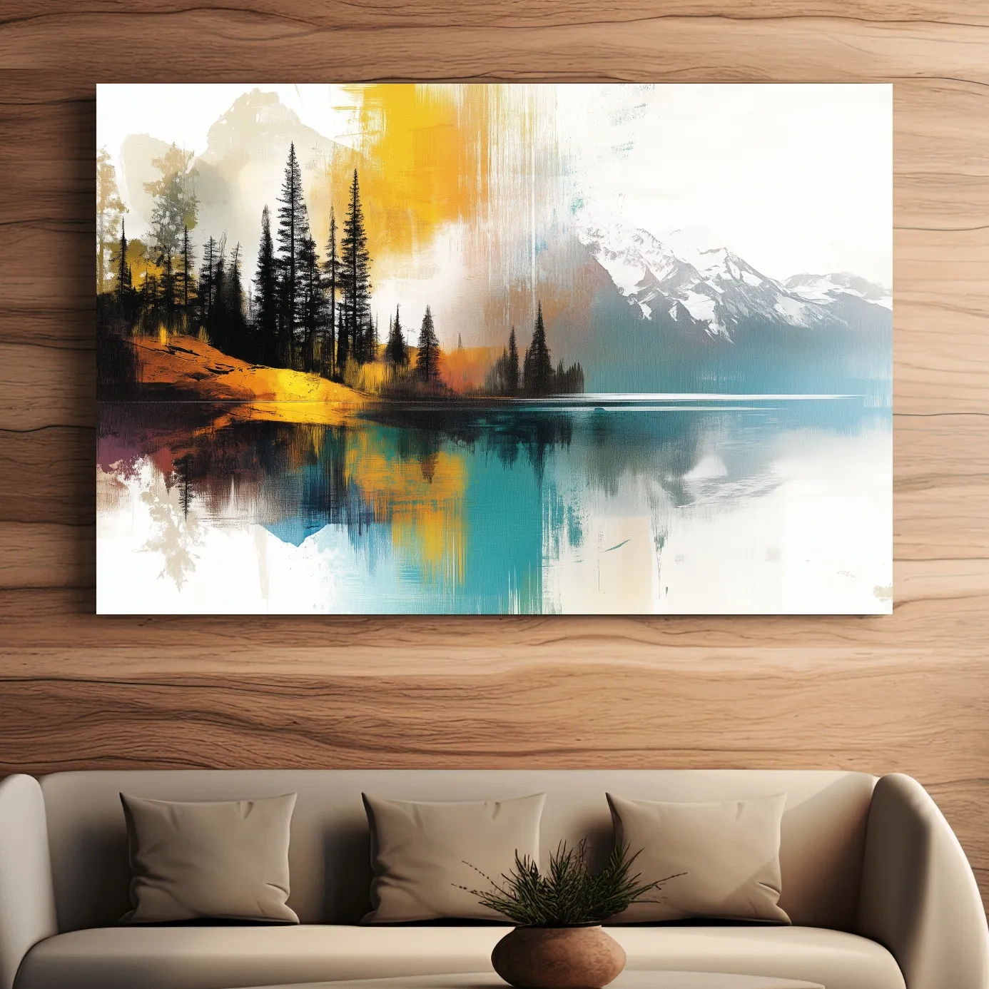 Colorful abstract mountain wall art, textured painting effect