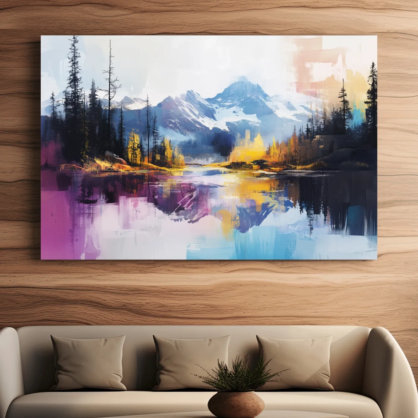 Vibrant colorful mountain wall art, abstract painting