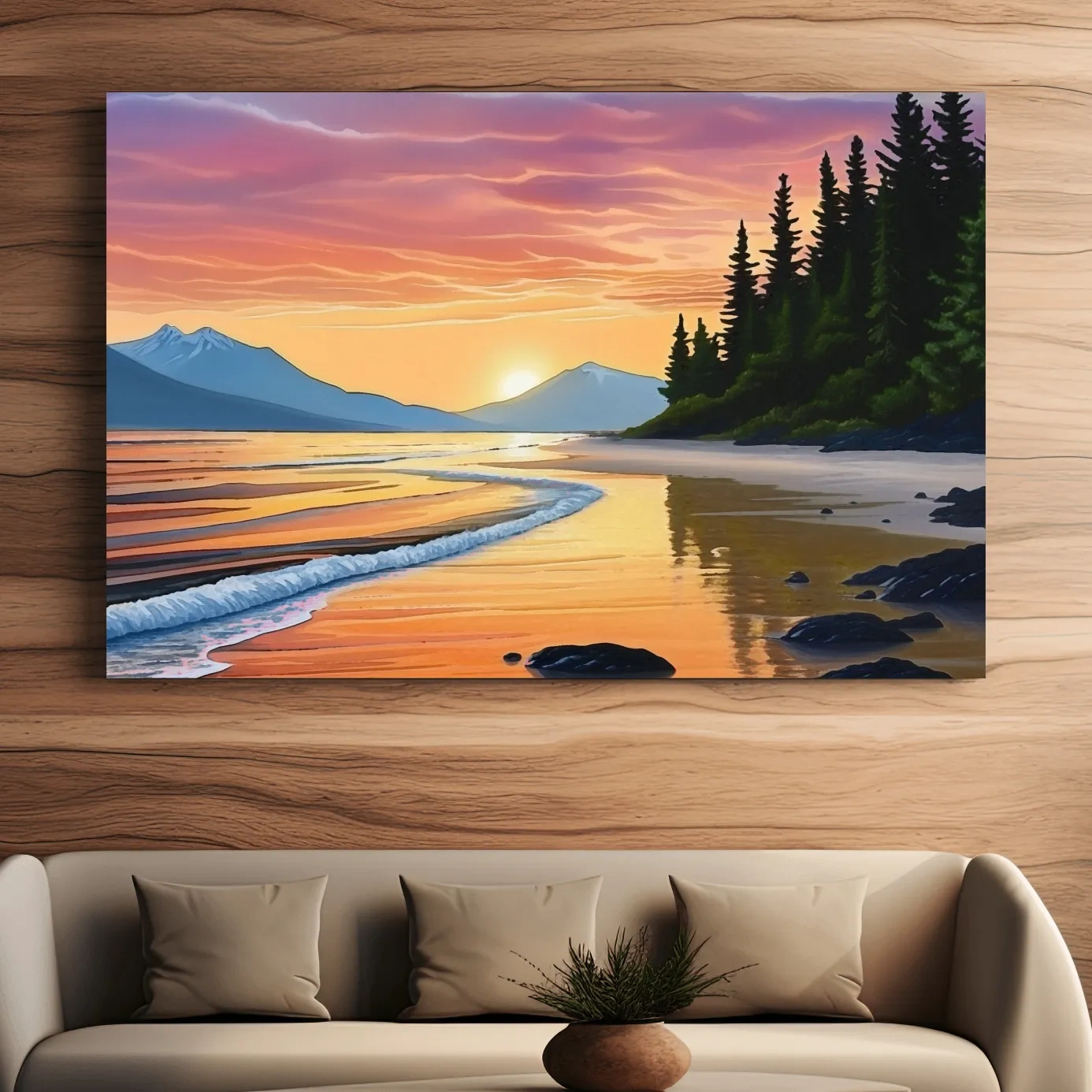 Pacific Northwest artwork, sunset over the beach painting