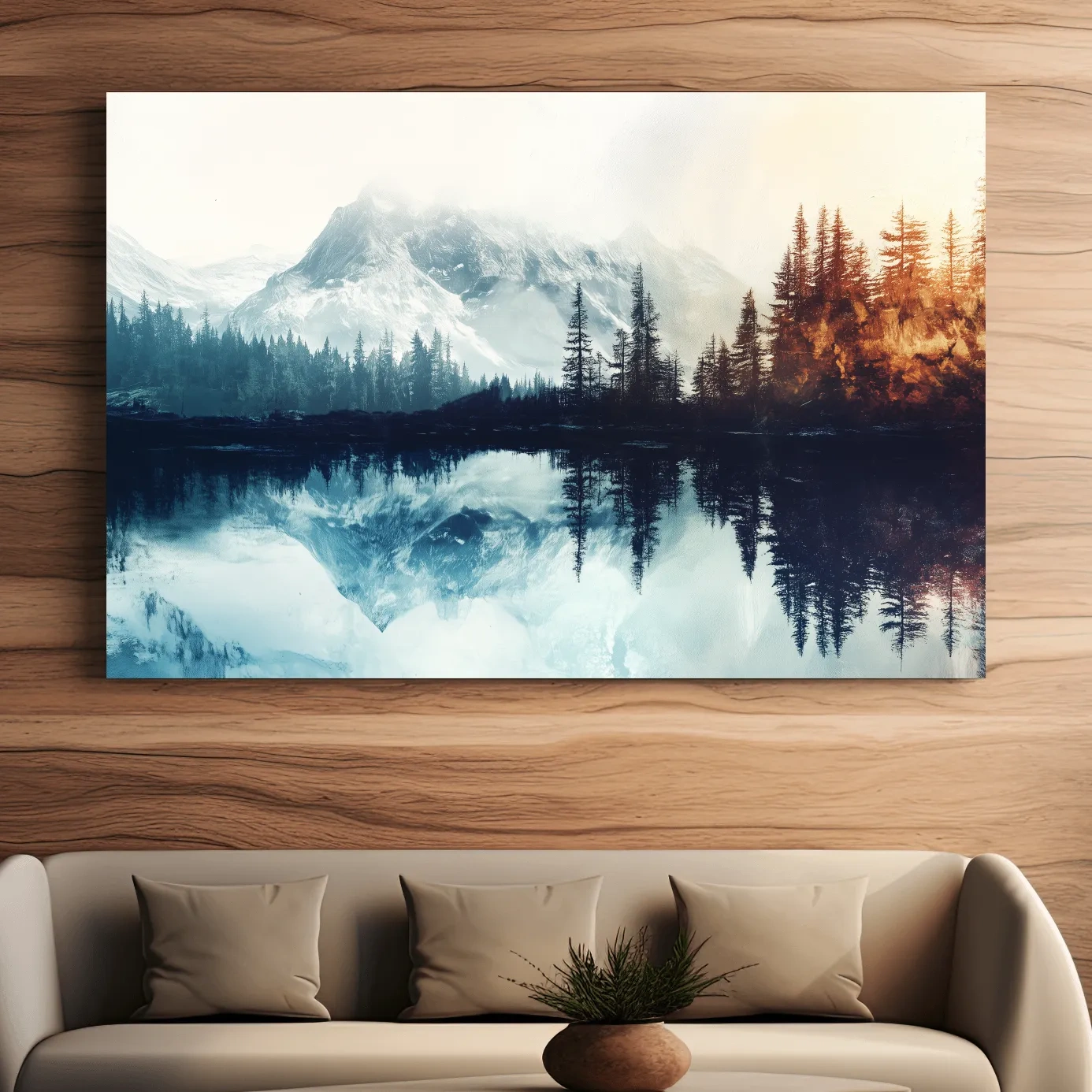 Misty Alpine Lake Reflection Landscape - Mountain Forest Sunrise Wall Art