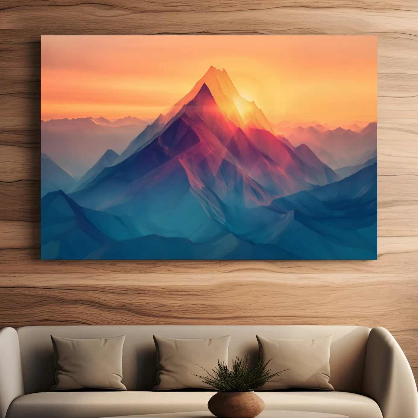 Abstract mountain artwork, sunset over mountain ranges