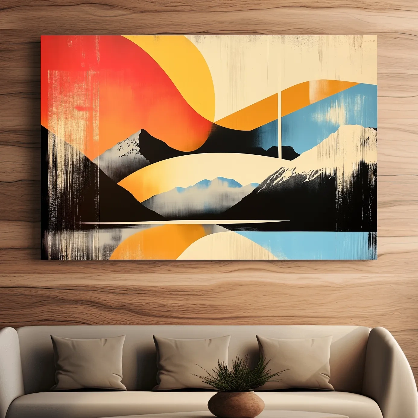 Geometric retro mountain poster artwork, dynamic abstract style