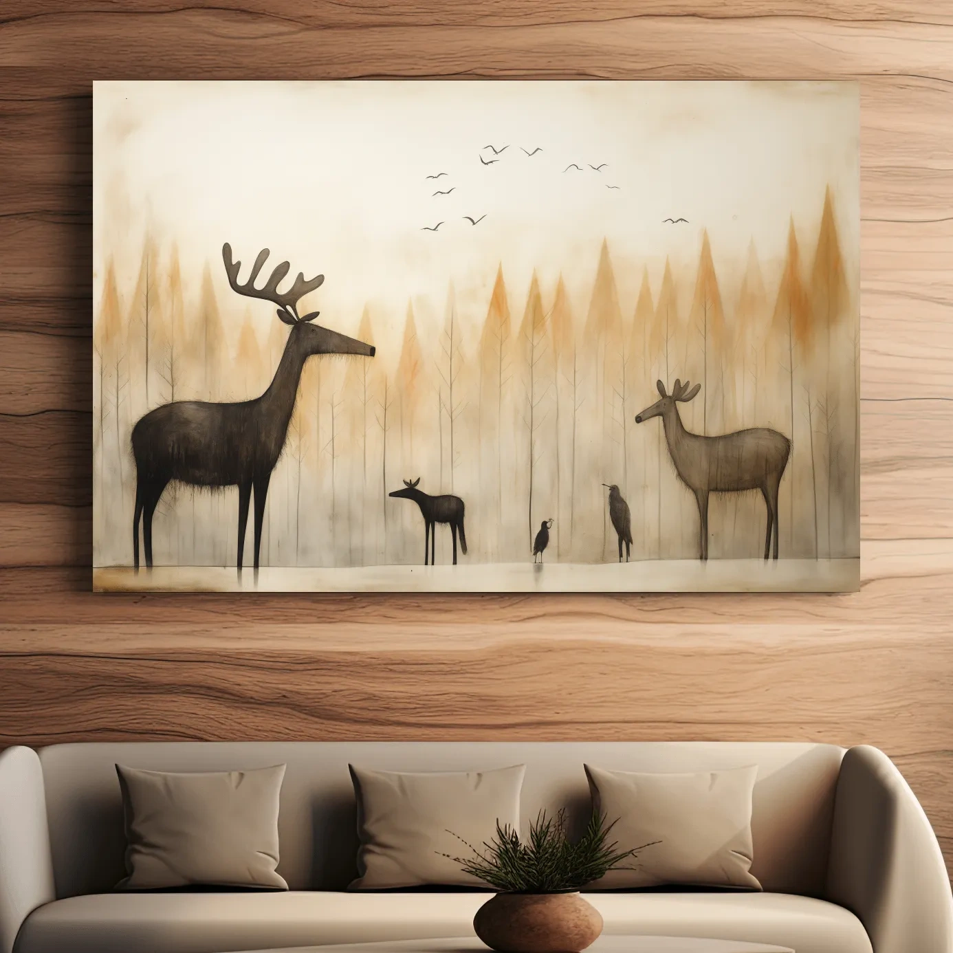 Quirky illustration of a deer family in the forest