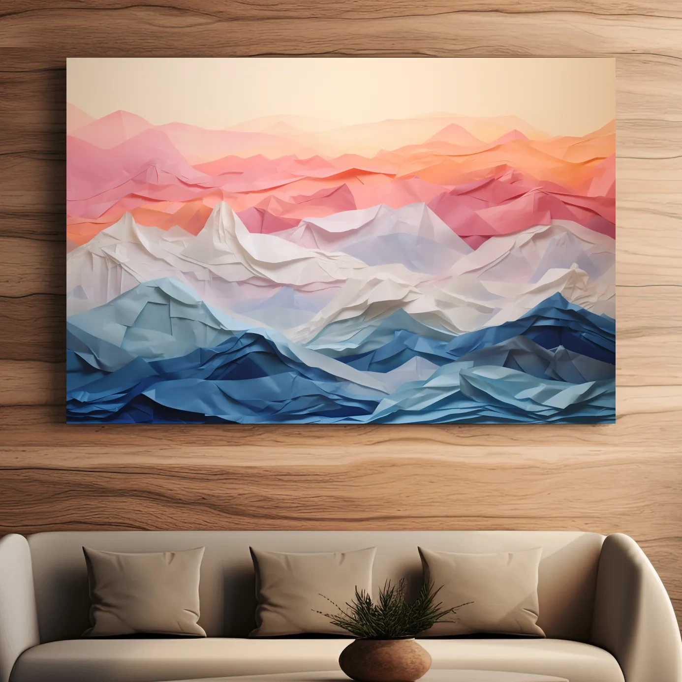 3D folded paper art, colourful mountain ranges