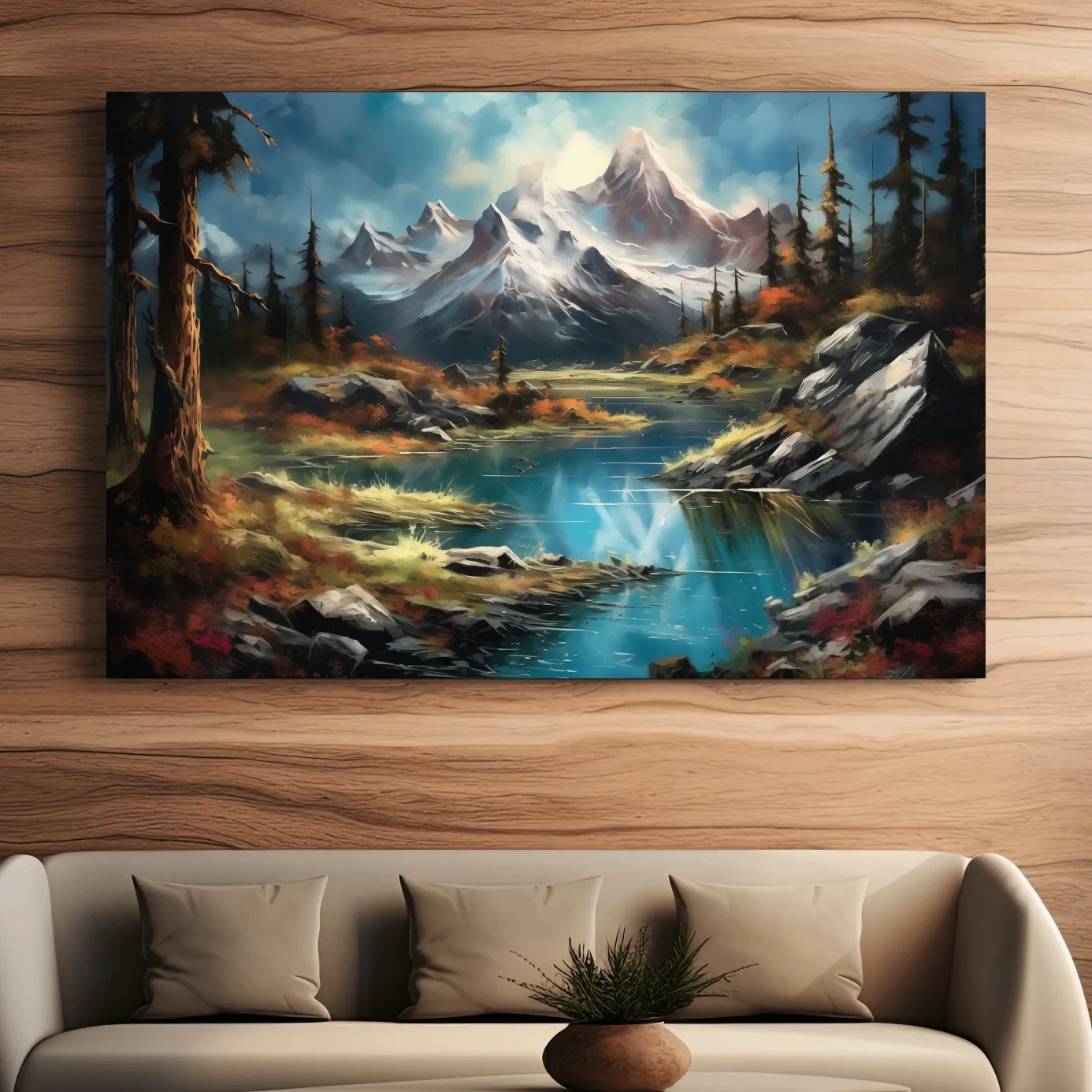 Alpine Lake And Snowcapped Peaks - Dramatic Landscape Painting Wall Art