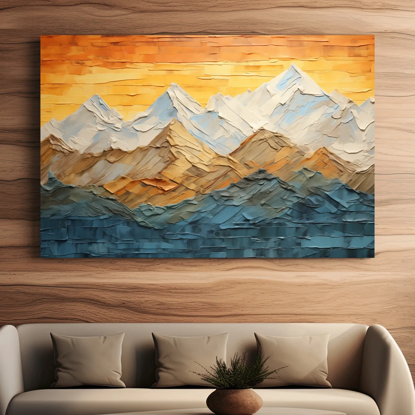 Impasto Style Mountain Range Sunset - Pallet Knife Painting Effect Wall Art