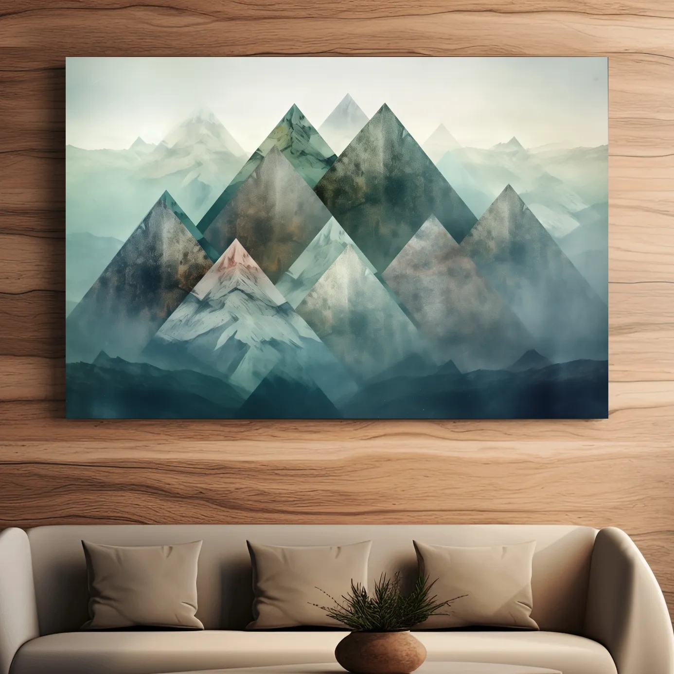Geometric Misty Mountain Peaks - Mystical Abstract Alpine Wall Art