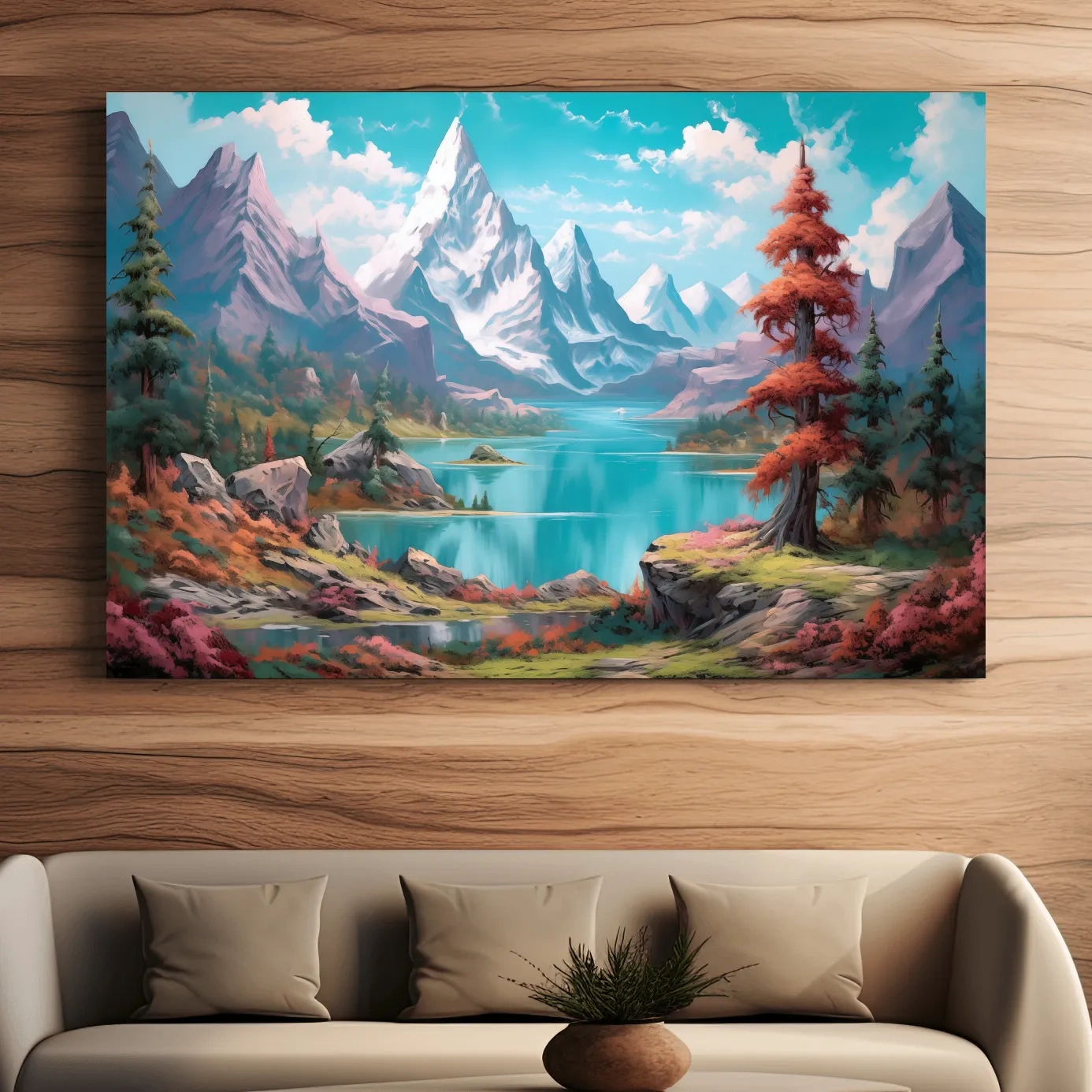 Painting of a surreal alpine mountain landscape