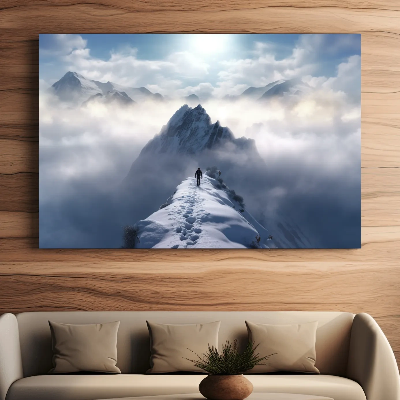 Photograph of a hike walking along a snowy ridgeline