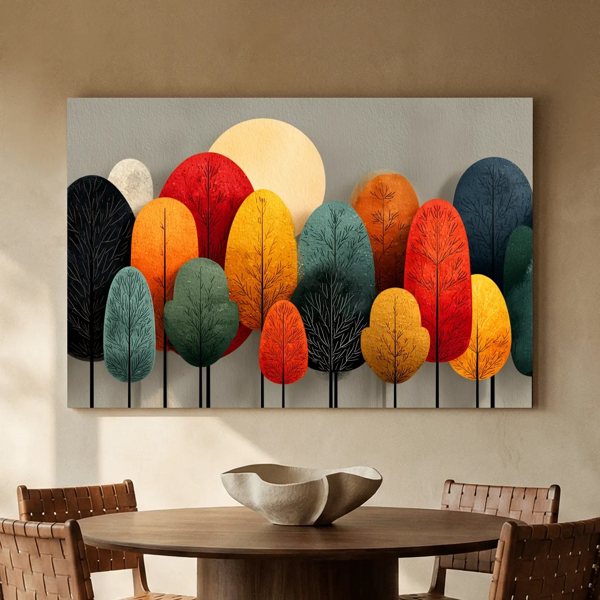 Mid-Century Abstract Autumn Forest Trees - Modern Scandinavian Landscape Artwork