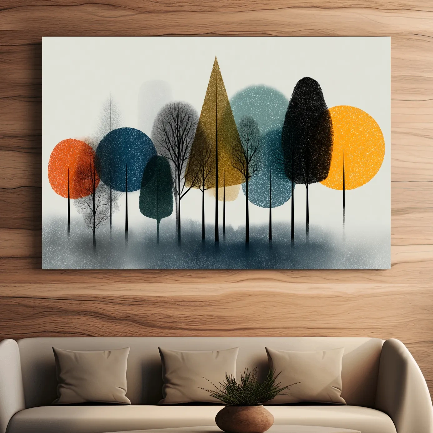 Mid-Century Abstract Forest Trees - Modern Geometric Landscape Wall Art