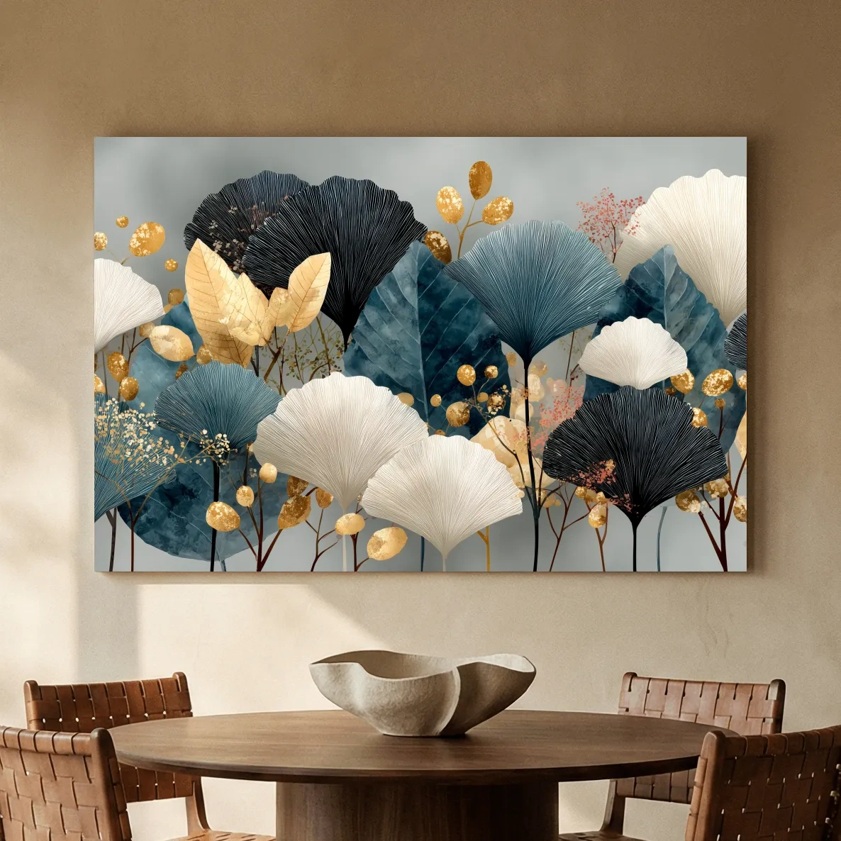 Luxe Ginkgo Leaves Botanical Illustration - Modern Japandi Wall Art