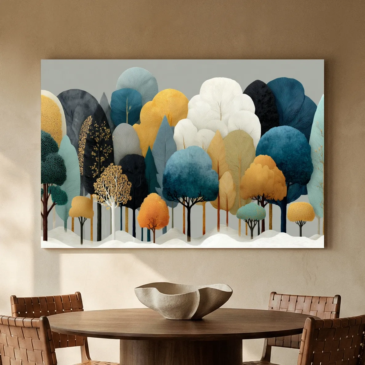 Scandinavian Winter Forest Trees Illustration - Modern Boho Nature Wall Art