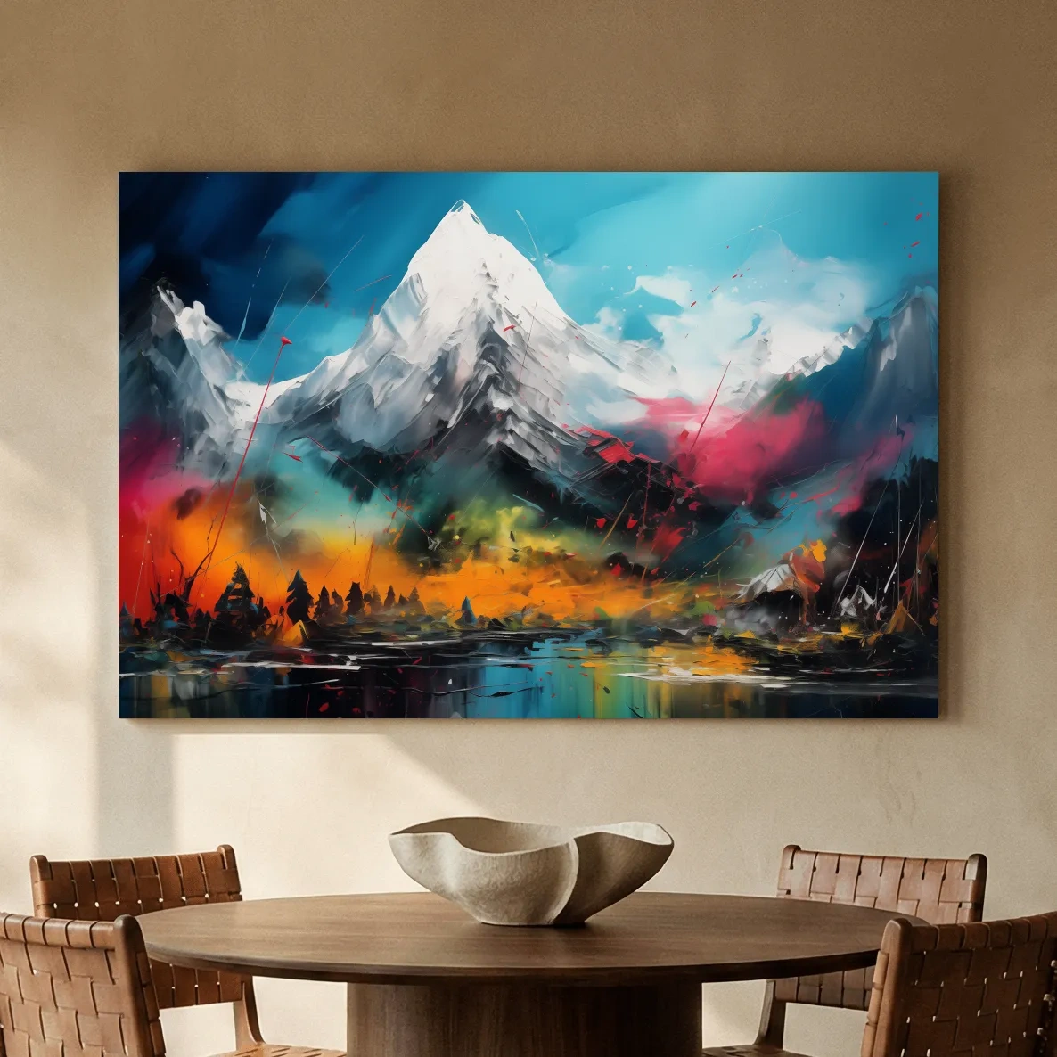 Vibrant Abstract Alpine Mountain Peaks - Colorful Impasto Painting Style Wall Art