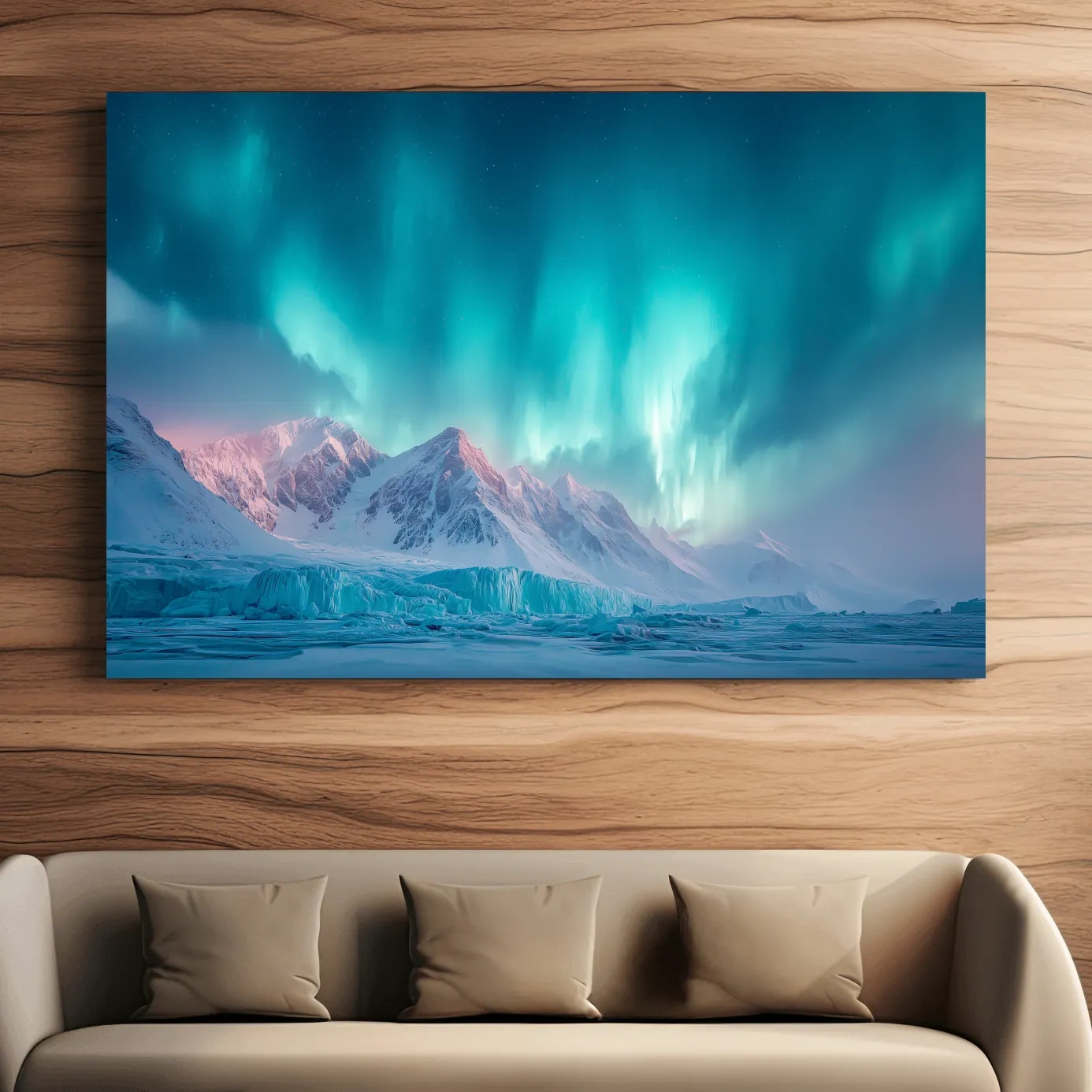 Aurora Borealis Over Icy Arctic Mountains - Northern Lights Wall Art