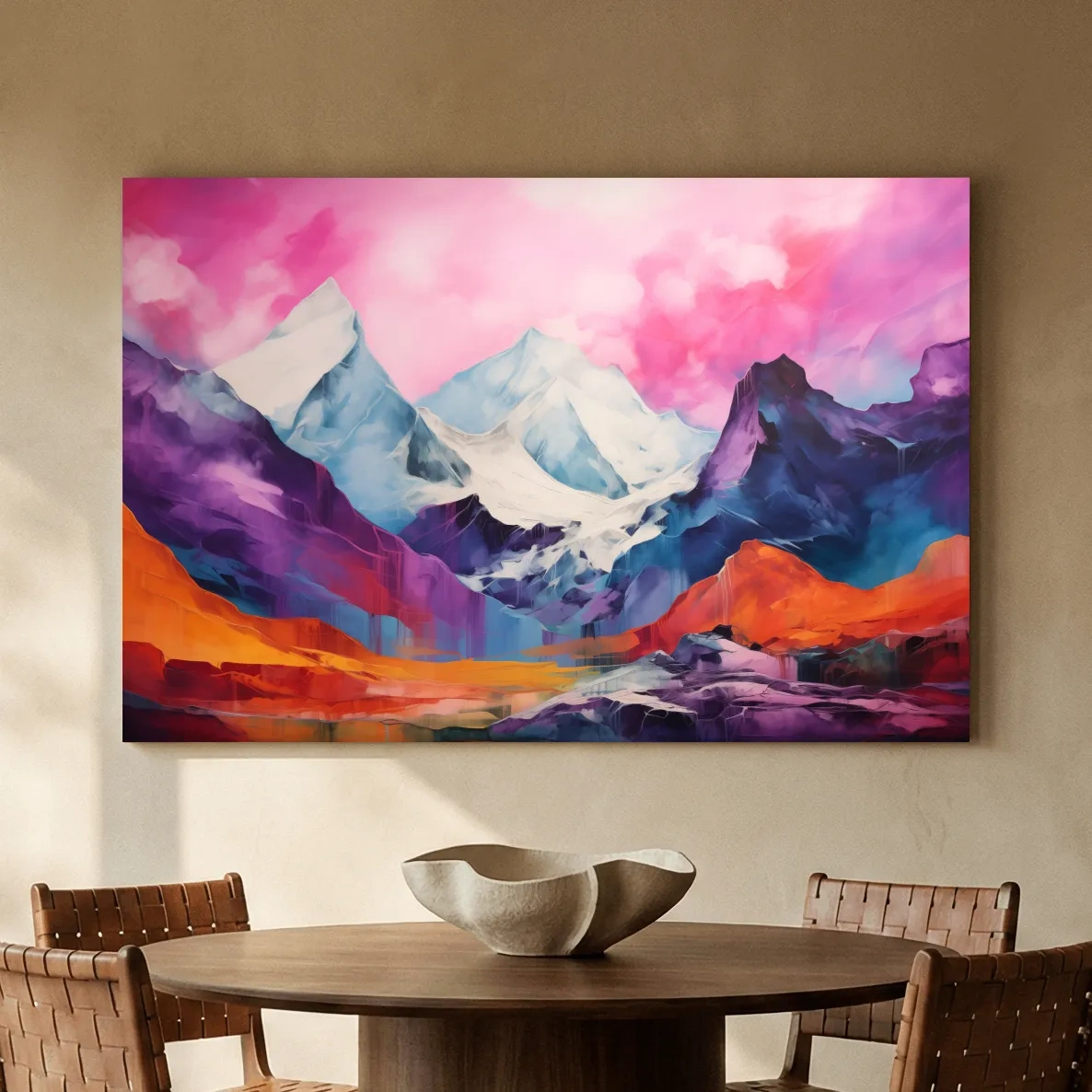 Vibrant Abstract Alpine Mountain Landscape Painting - Colorful Contemporary Wall Art