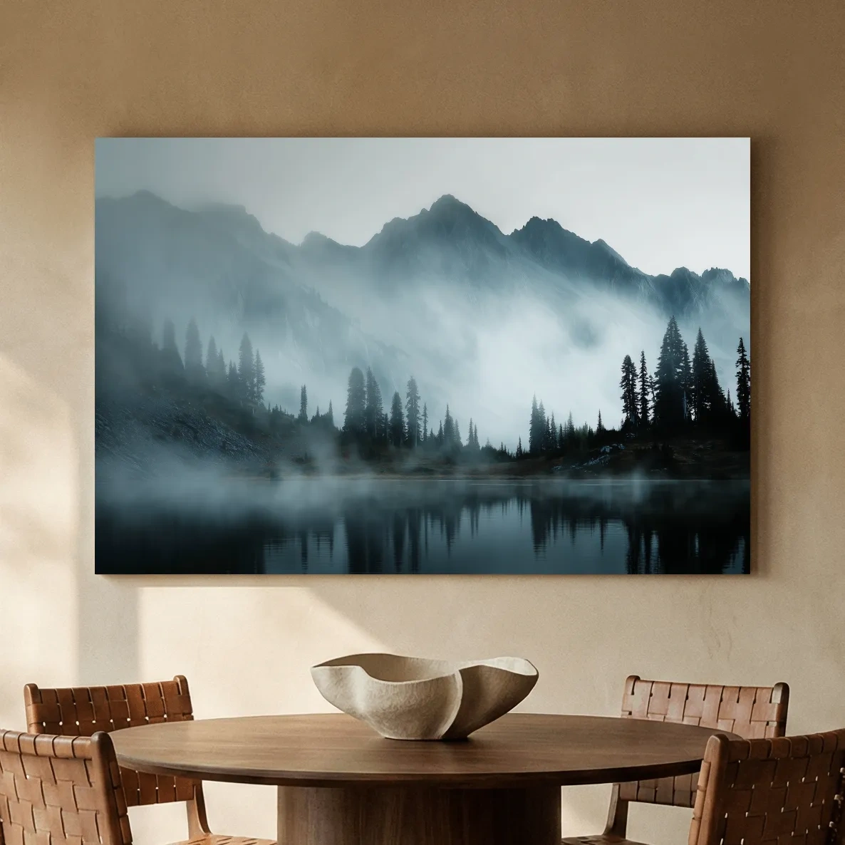 Moody Misty Mountain Lake Photography - Atmospheric Alpine Forest Wall Art