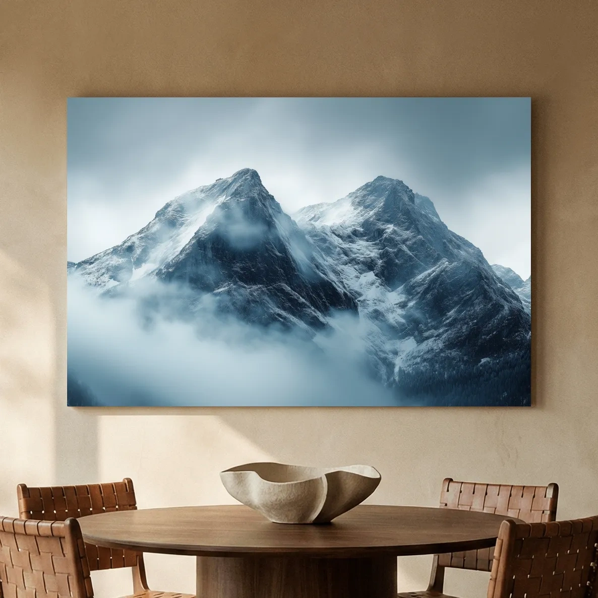 Moody Snowcapped Mountain Peaks - Atmospheric Alpine Photographic Wall Art