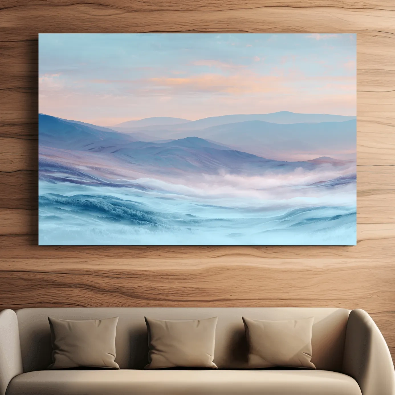 Ethereal Pastel Misty Mountain Landscape - Serene Abstract Forest Wall Art