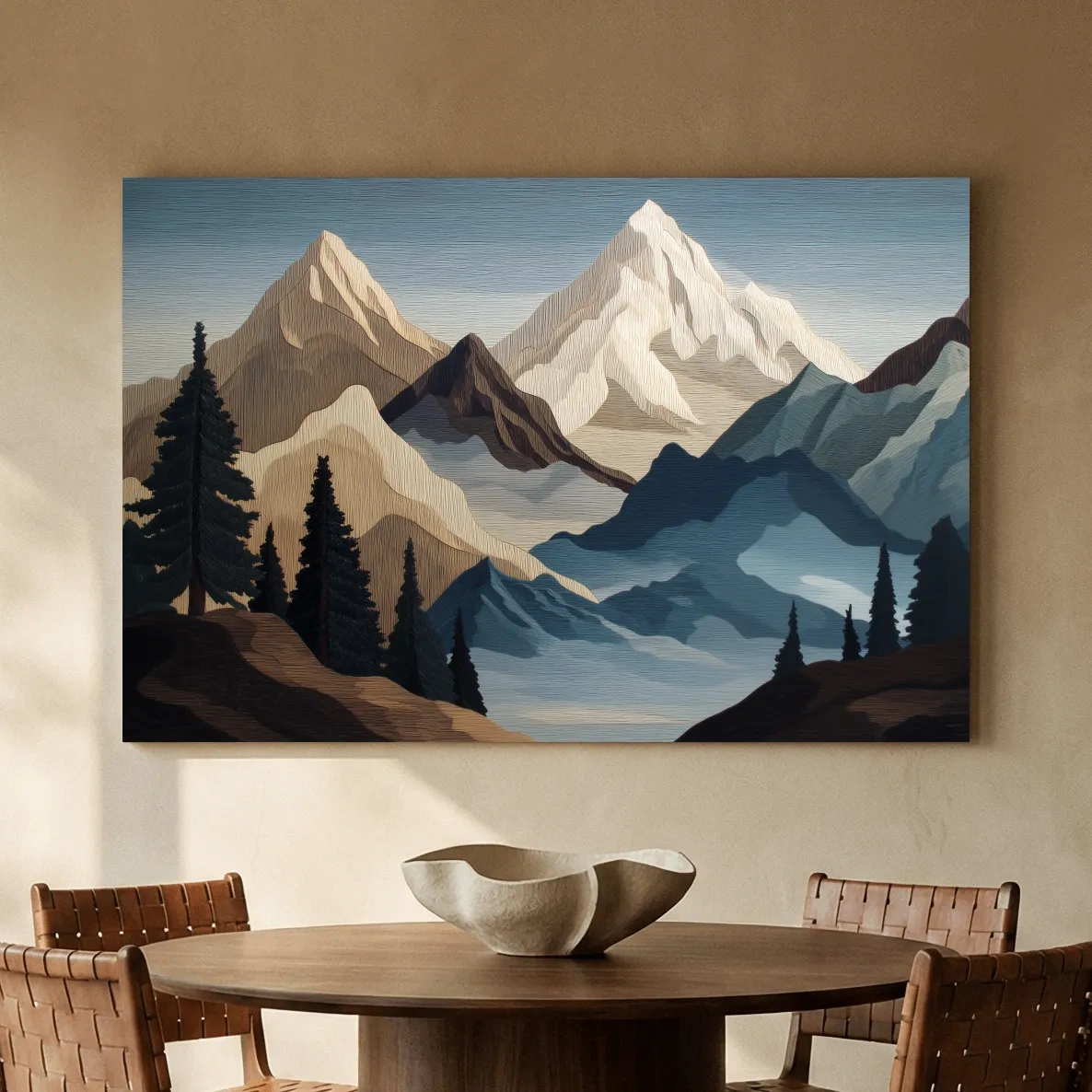 Textured Layered Alpine Mountain Peaks - Scenic Forest Wall Art