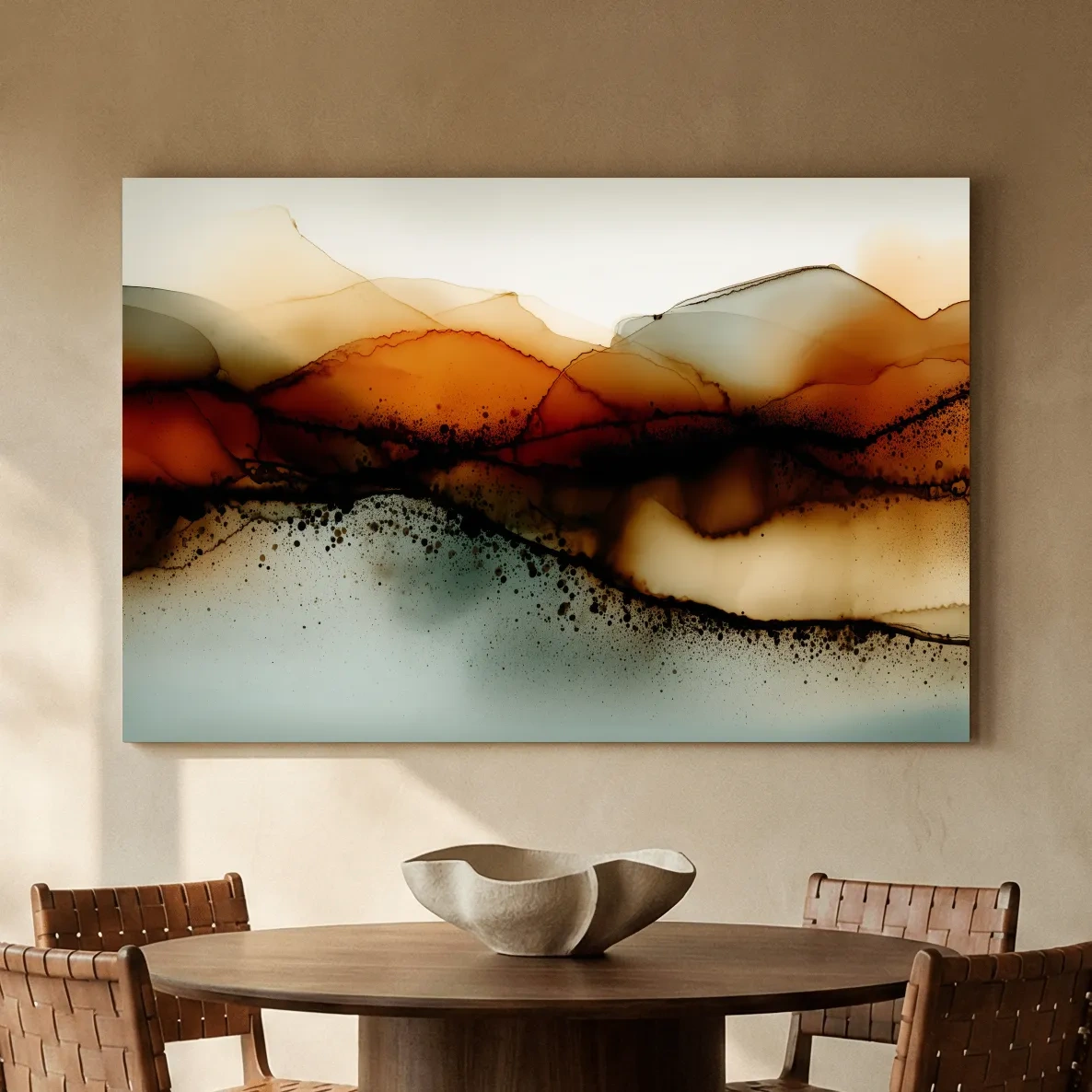Moody Abstract Sepia Mountain Layers - Modern Alcohol Ink Landscape Wall Art