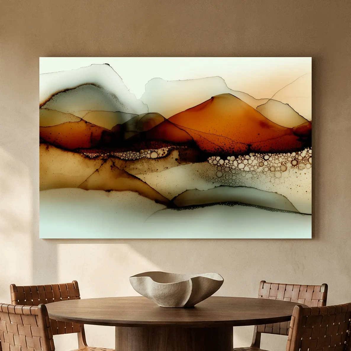 Amber Alcohol Ink Mountains - Abstract Landscape Wall Art
