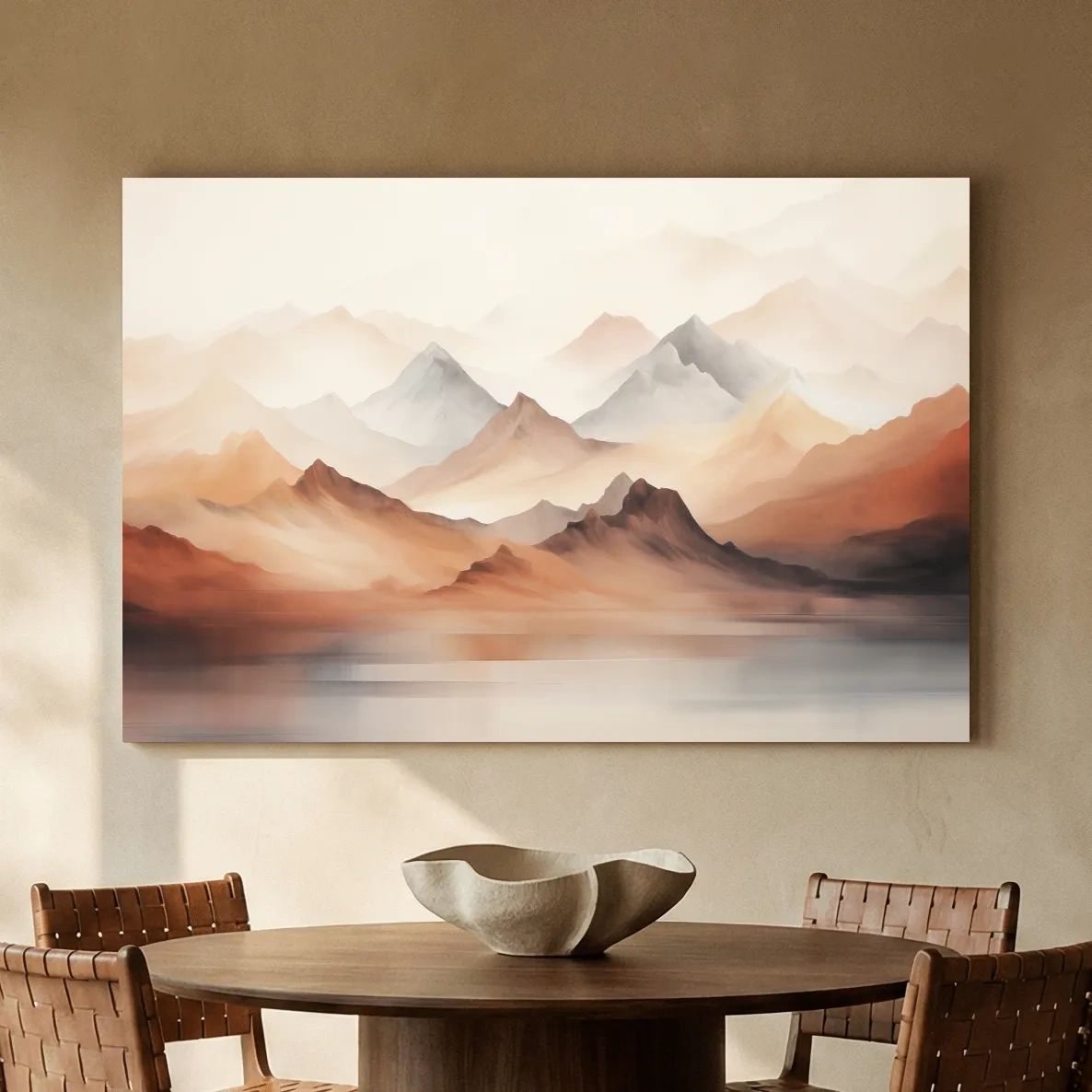 Pastel Mountain Range Watercolor - Warm Neutral Landscape Wall Art