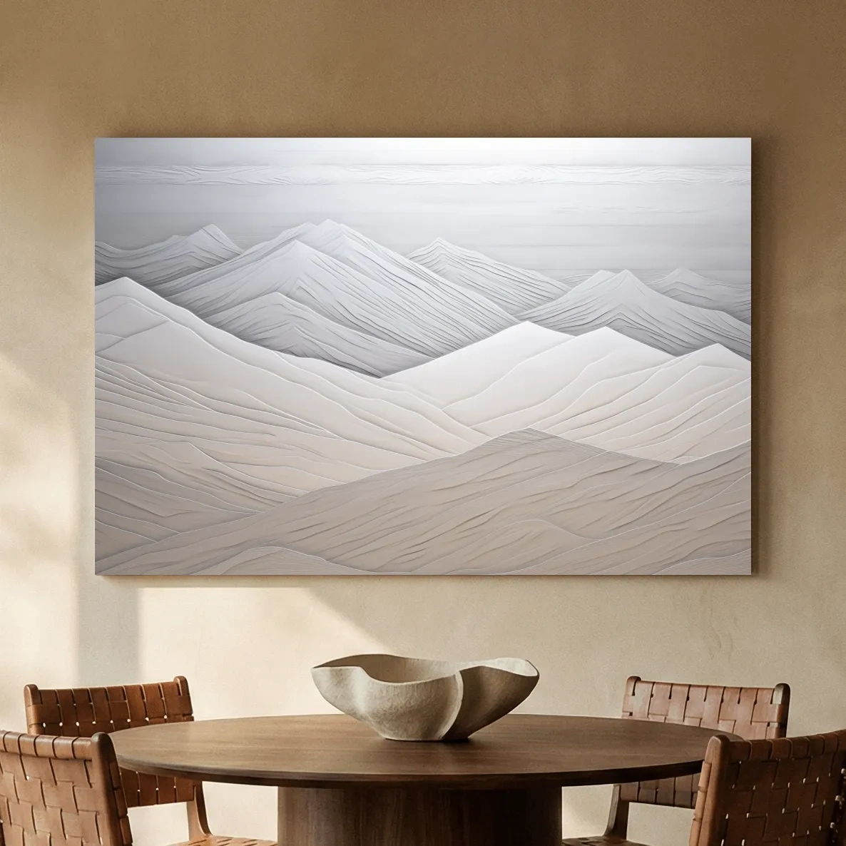 Minimalist Layered Mountain Relief Landscape - Monochrome Wall Art