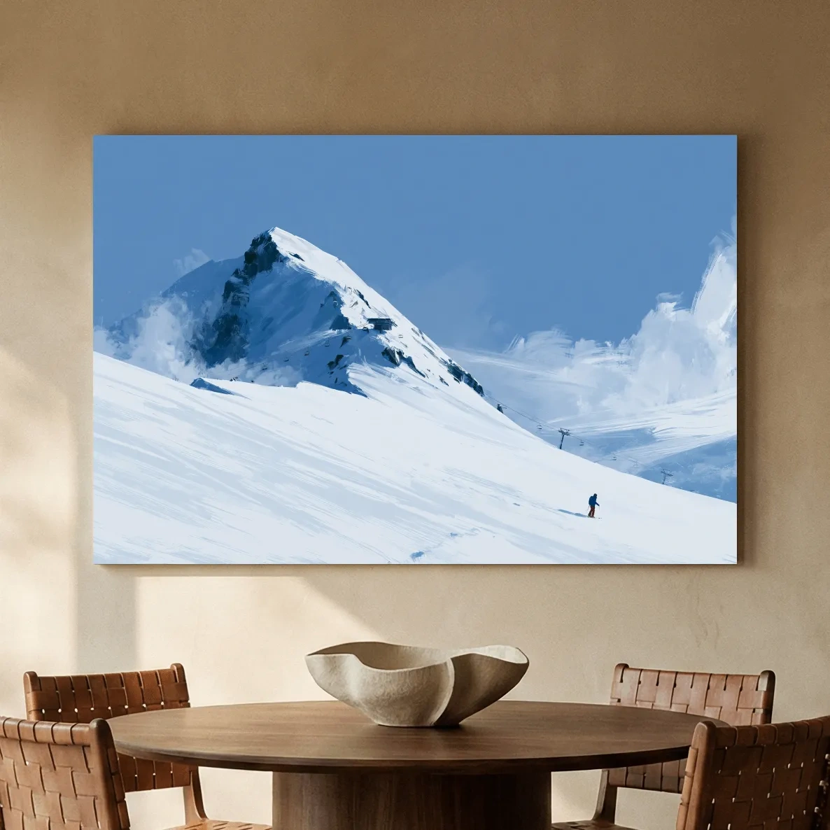 Minimalist Backcountry Skier Painting - Alpine Winter Landscape Wall Art