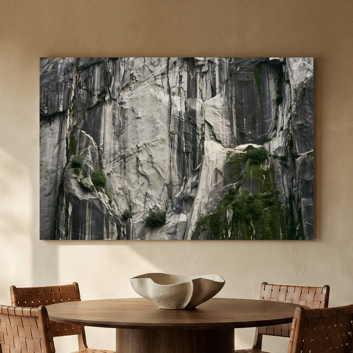 Textured Granite Cliff Face Photography - Moody Monochrome Rock Wall Art