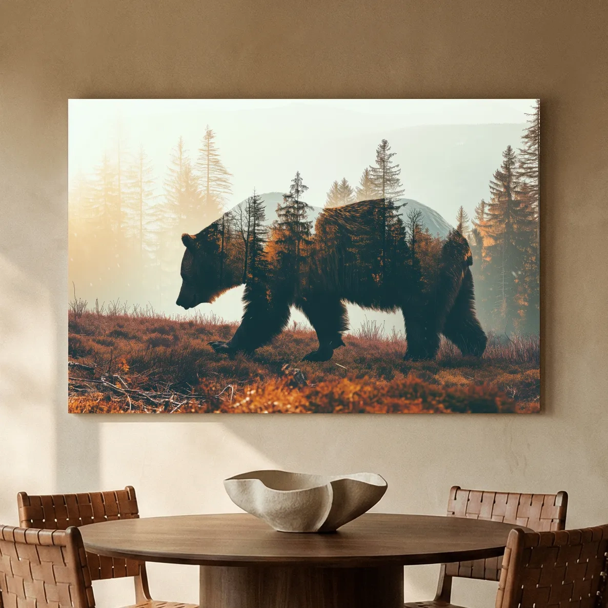 Double Exposure Grizzly Bear Forest - Misty Mountain Wildlife Photographic Artwork