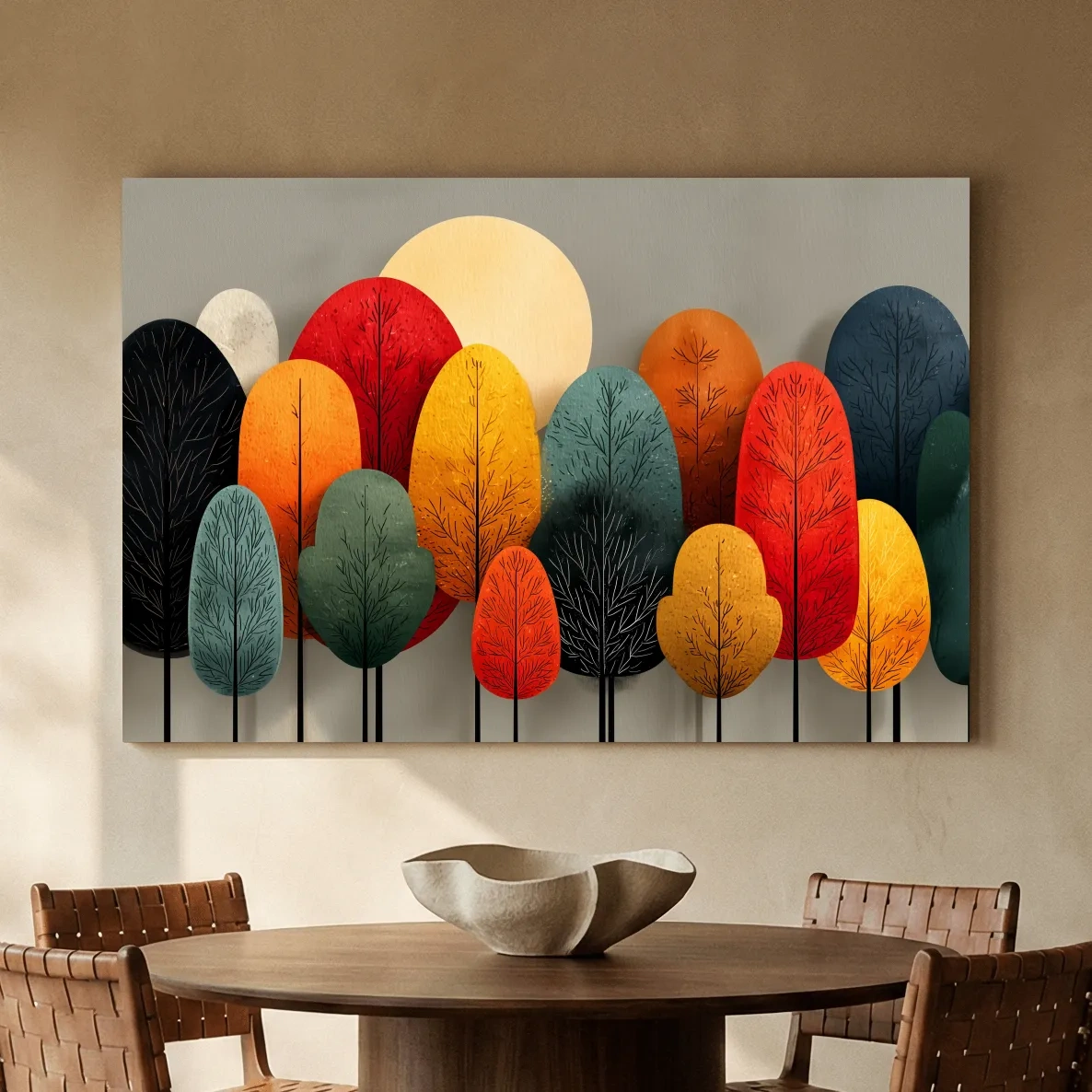 Mid-Century Abstract Autumn Forest Trees - Modern Scandinavian Landscape Artwork