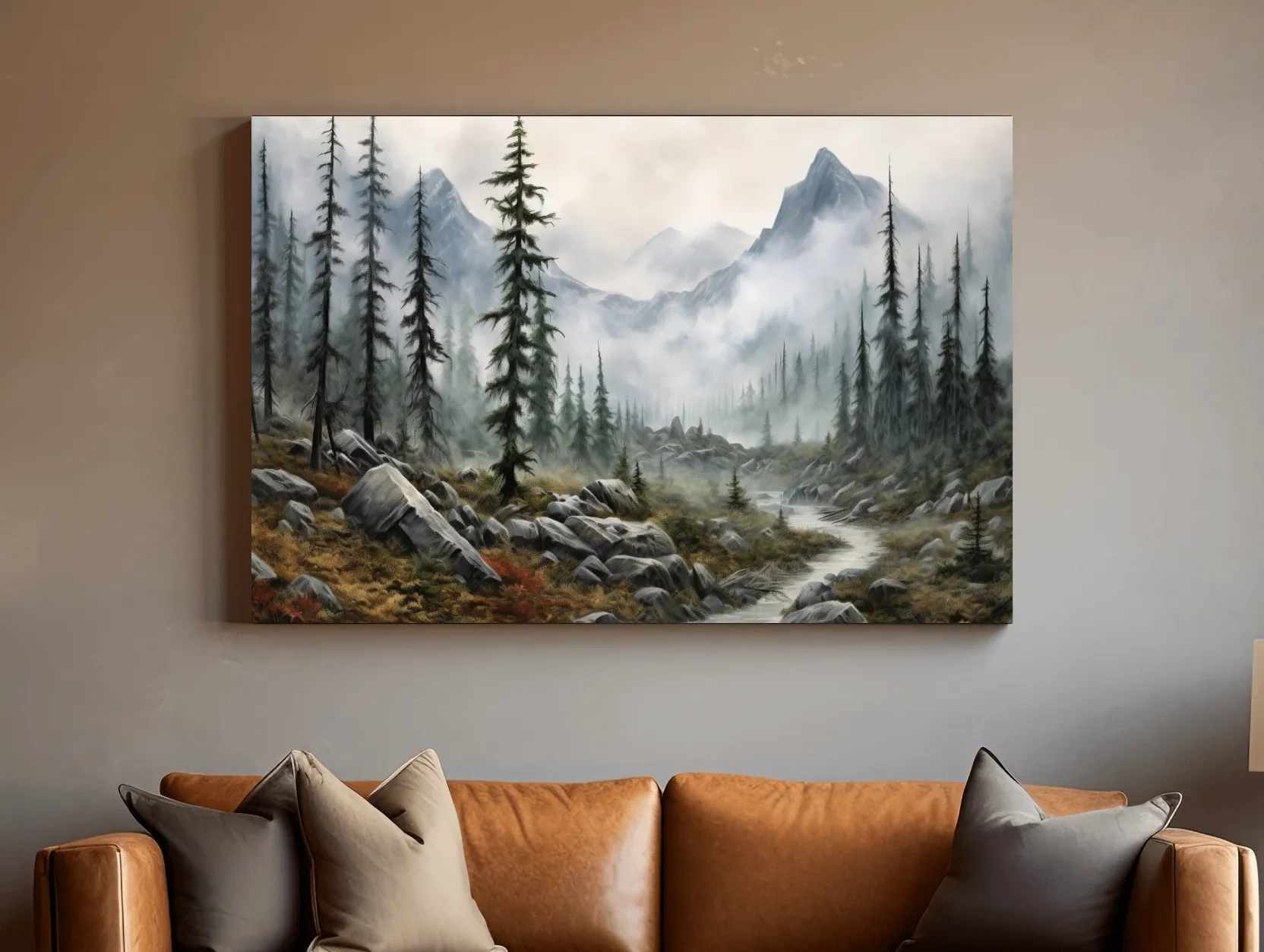 Foggy Alpine Mountain Forest Landscape - Moody Wall Art
