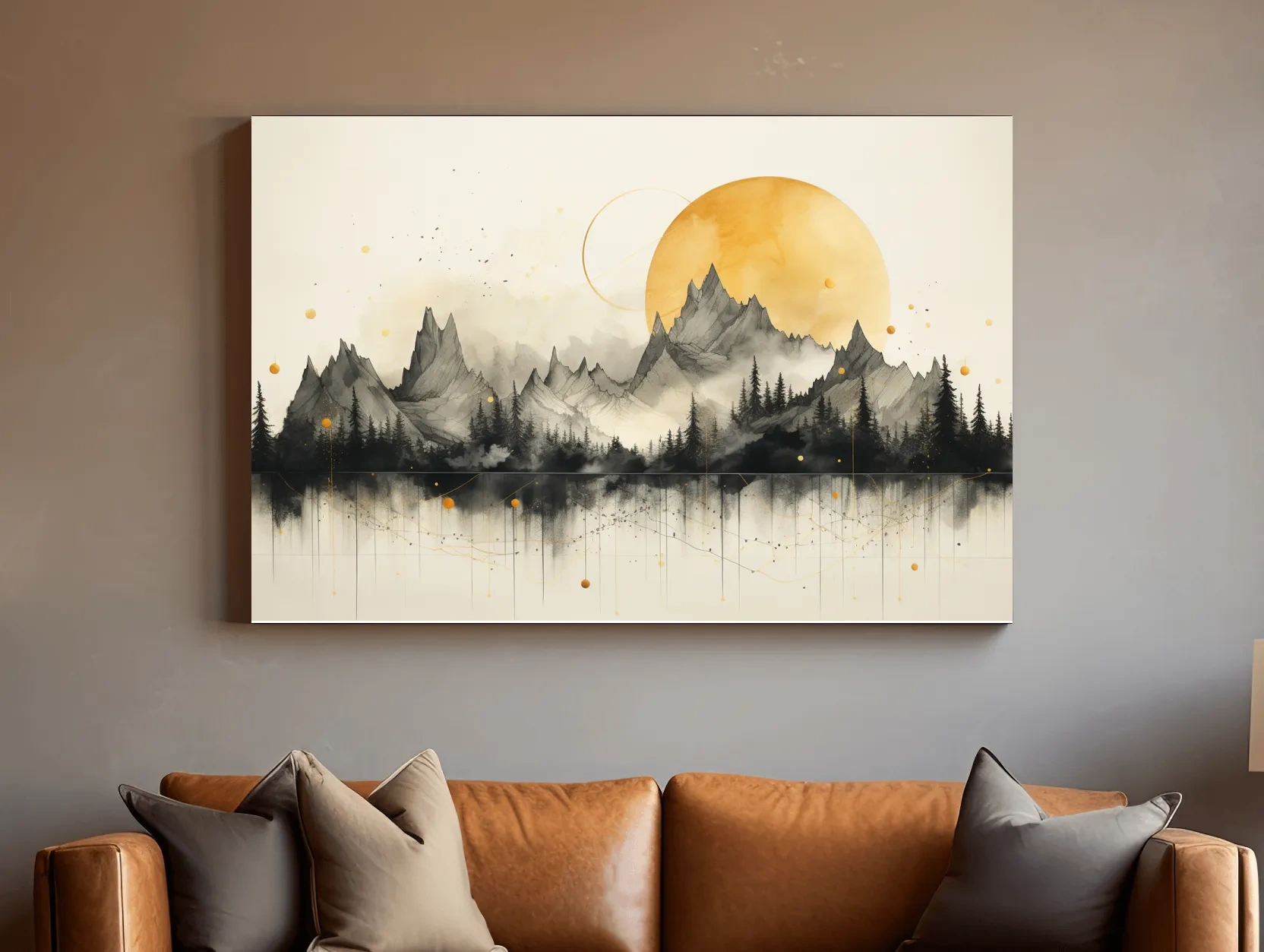 Golden Sun Abstract Mountain Range - Minimalist Watercolor Landscape Wall Art