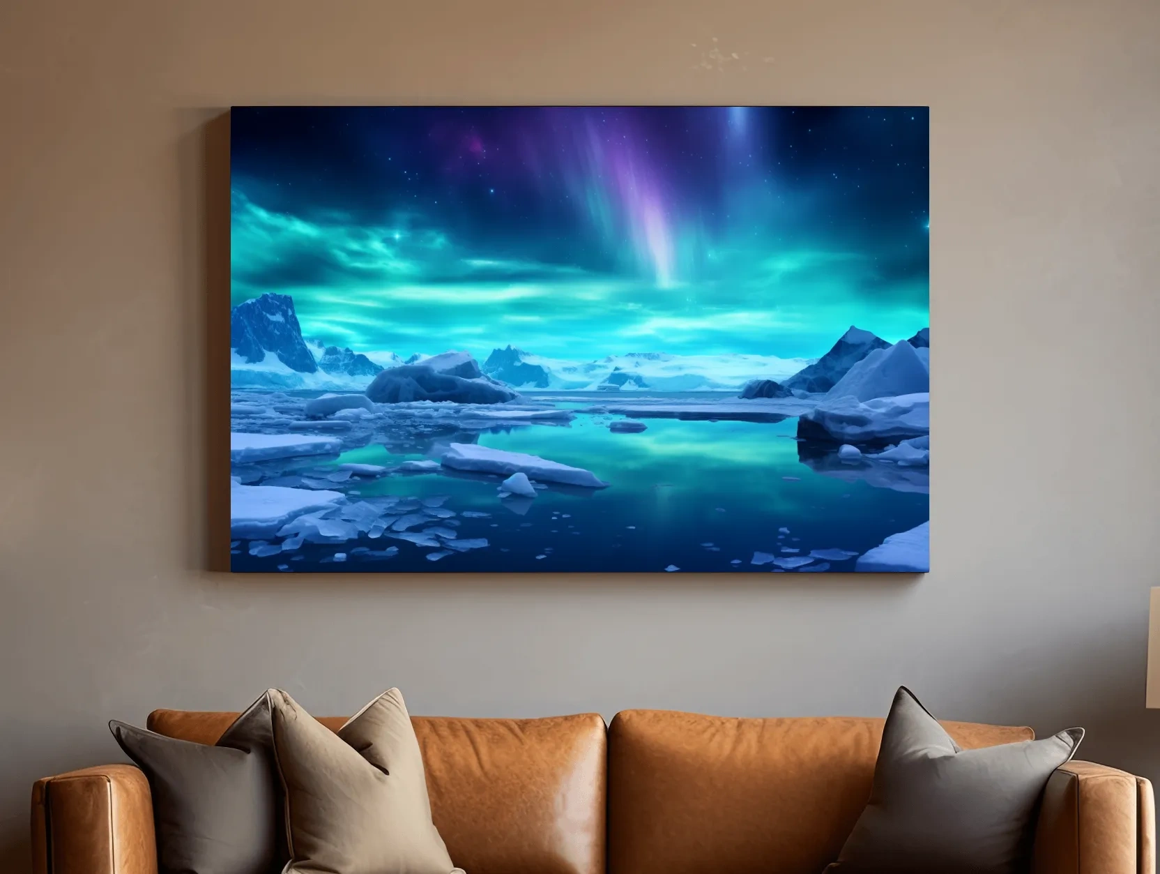 Vibrant Arctic Aurora Over Icebergs - Polar Night Photographic Wall Art