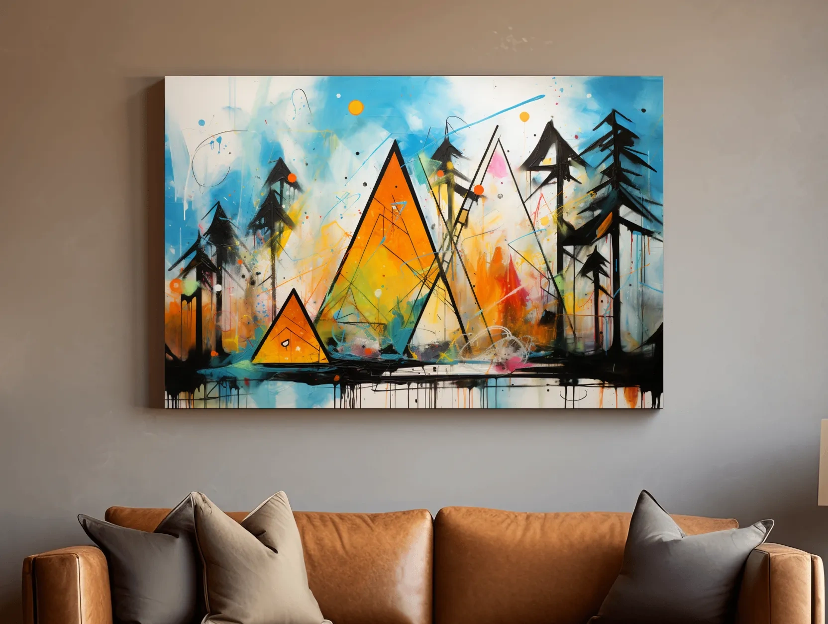 Vibrant Abstract Mountain Peaks And Pines - Colorful Mixed Media Wall Art